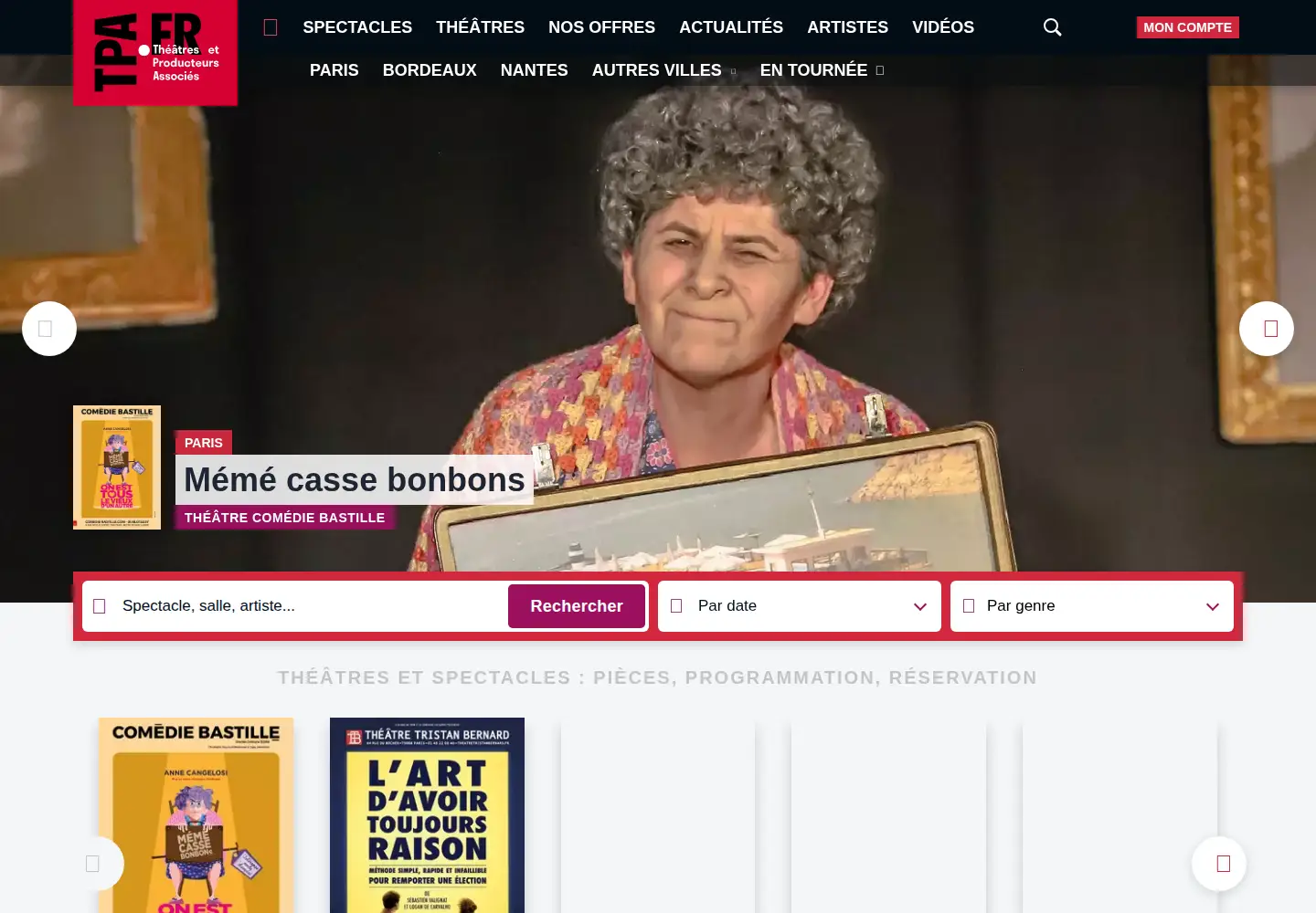 Captured homepage of theatresparisiensassocies.com in the current scan