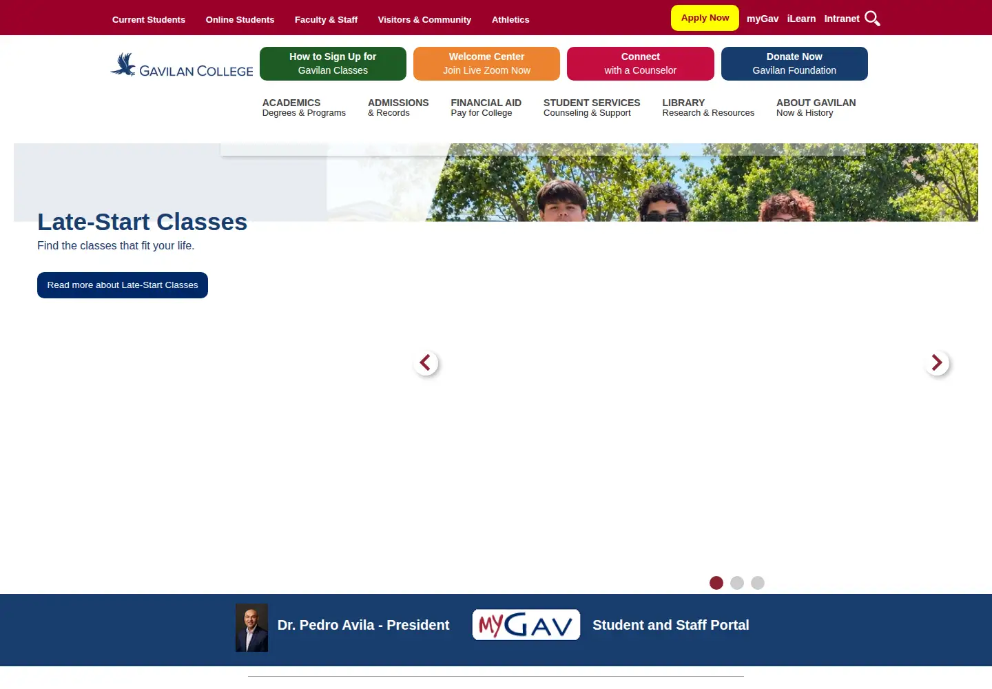 Screenshot of gavilan.edu