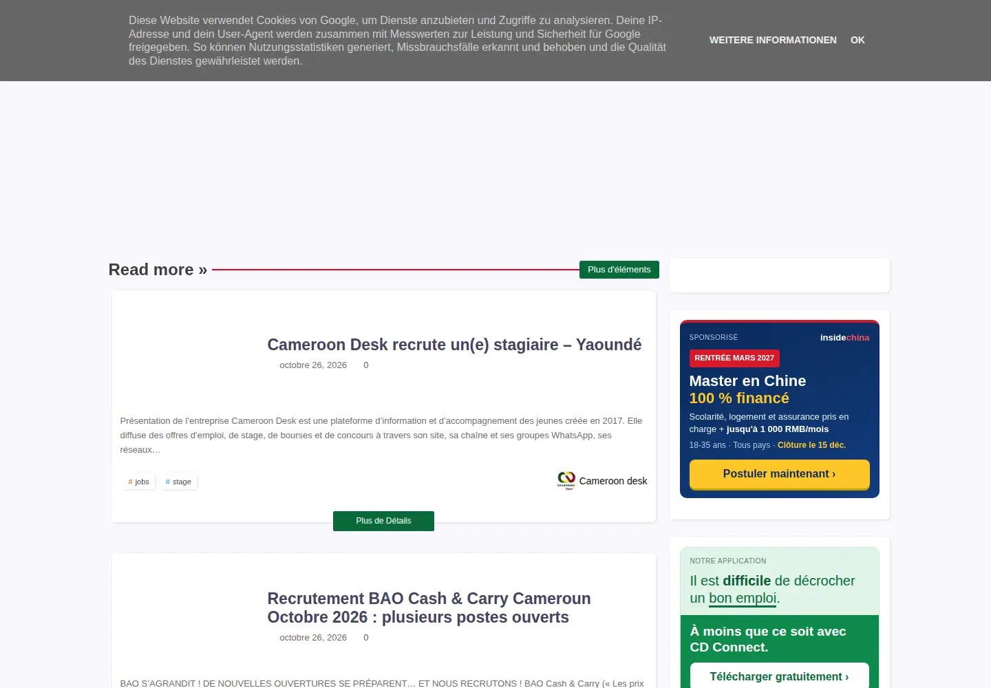 Captured homepage of cameroondesks.com in the current scan