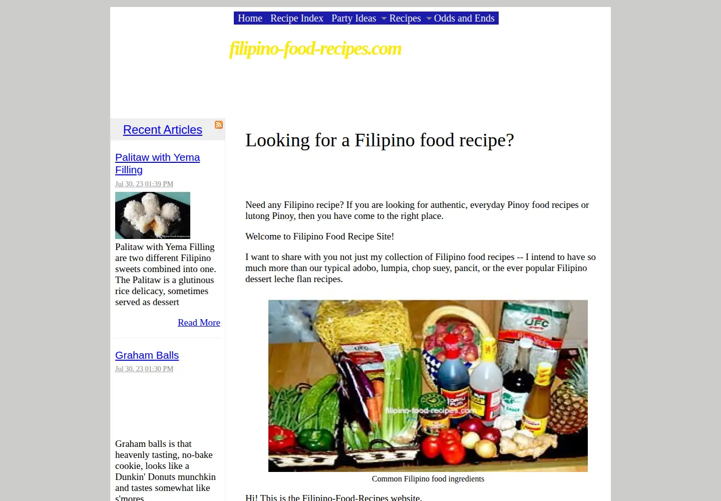 Captured homepage of filipino-food-recipes.com in the current scan