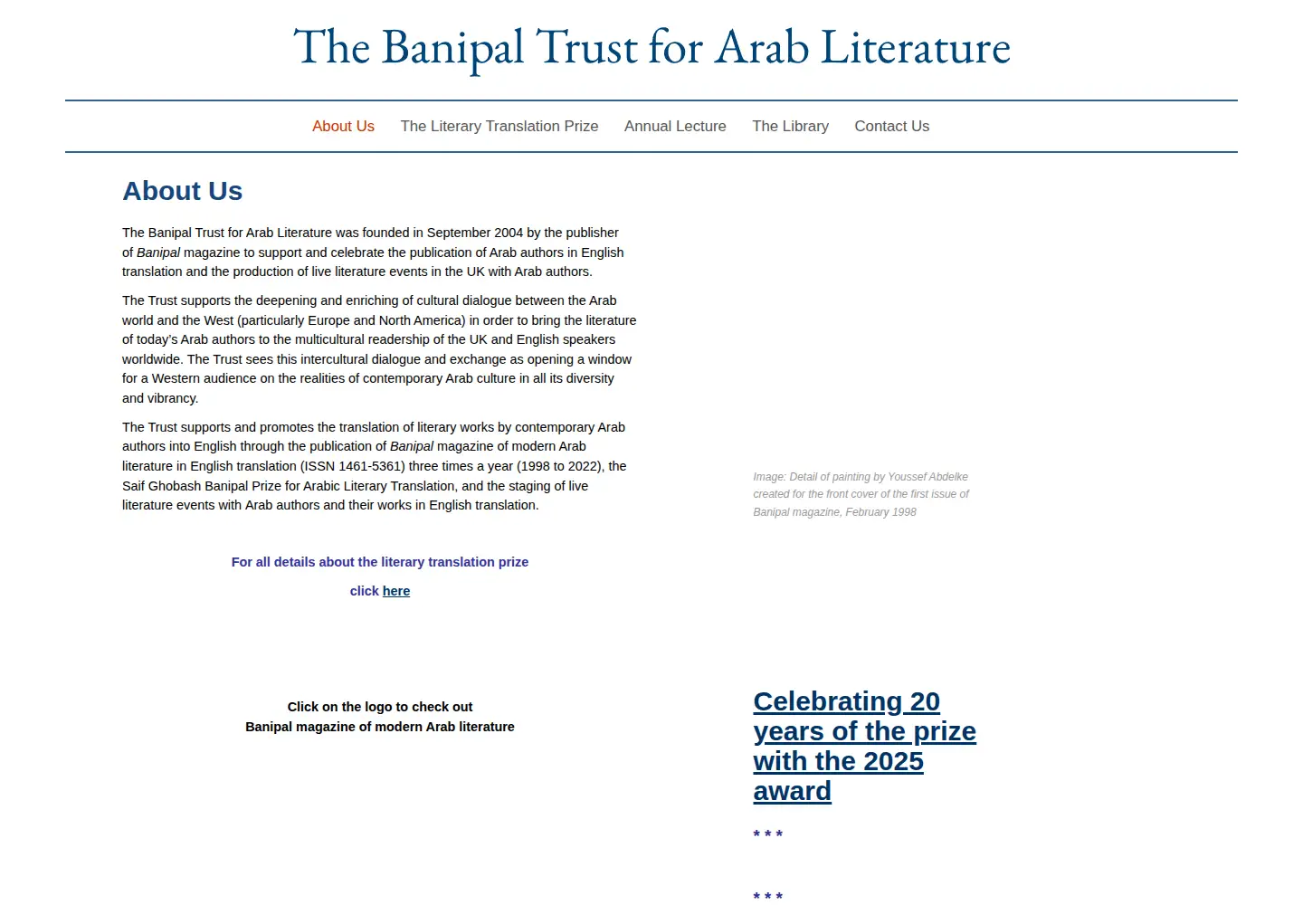 Captured homepage of banipaltrust.org.uk in the current scan
