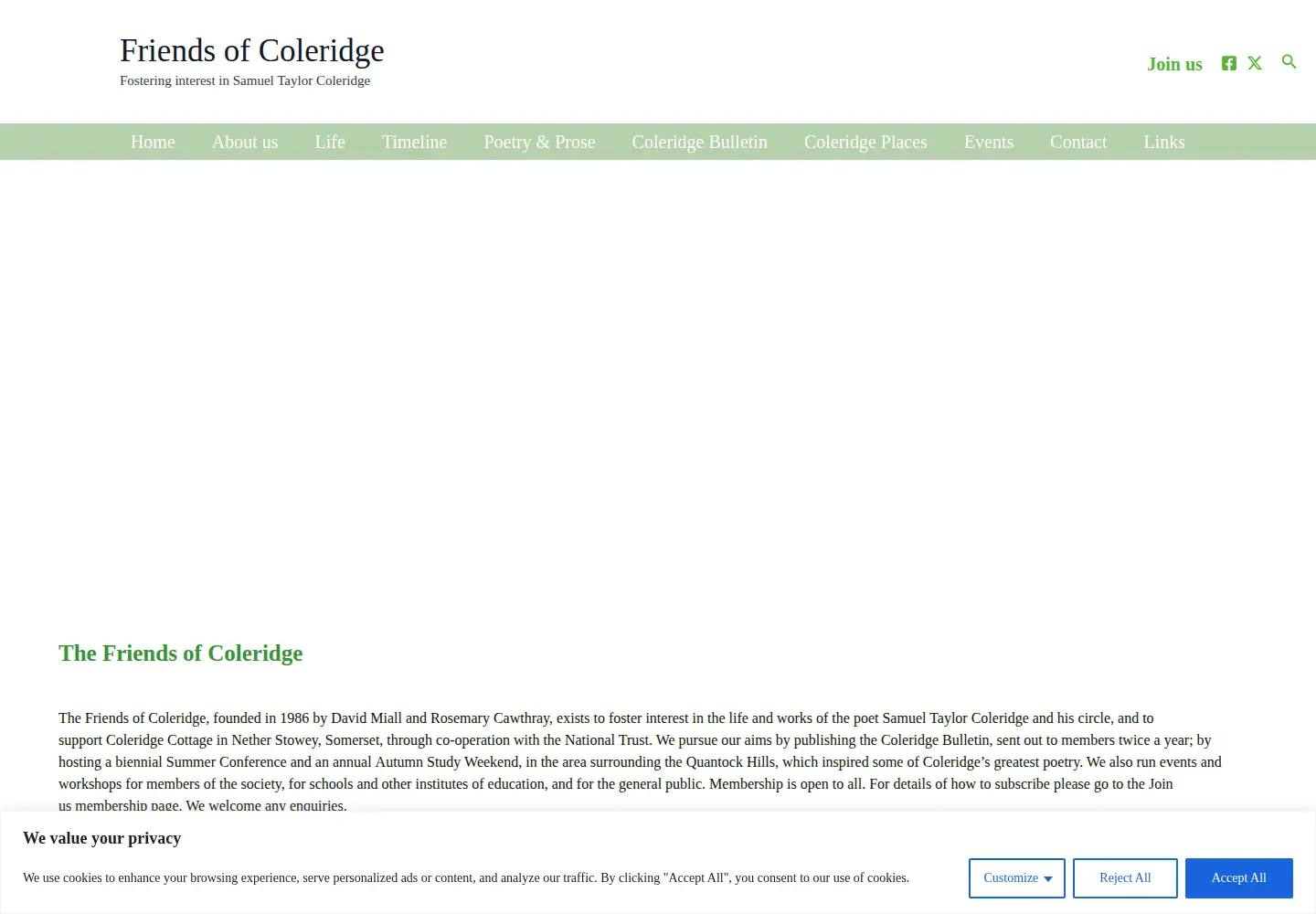 Captured homepage of friendsofcoleridge.com in the current scan