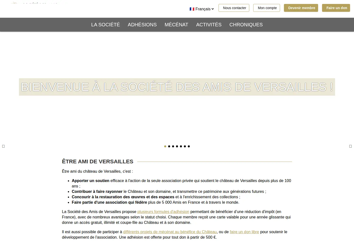 Captured homepage of amisdeversailles.com in the current scan