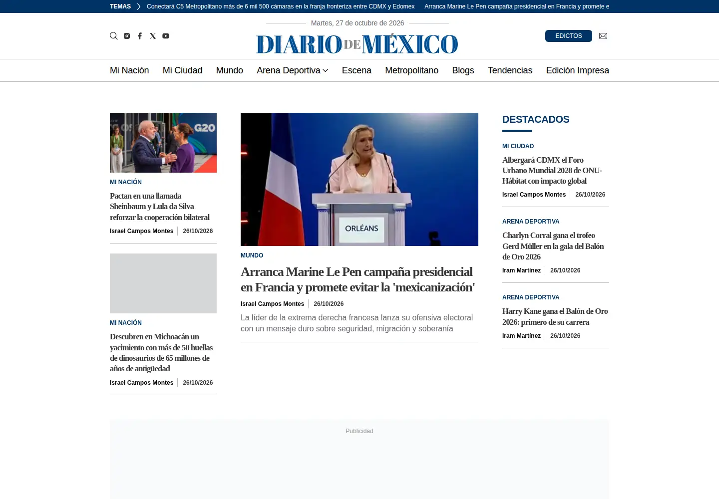 Captured homepage of diariodemexico.com.mx in the current scan