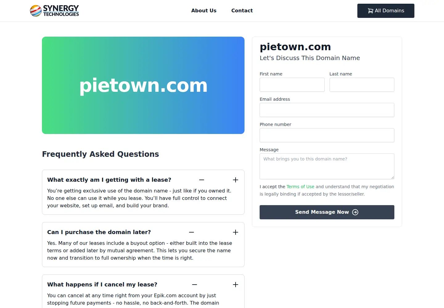 Captured homepage of pietown.com in the current scan