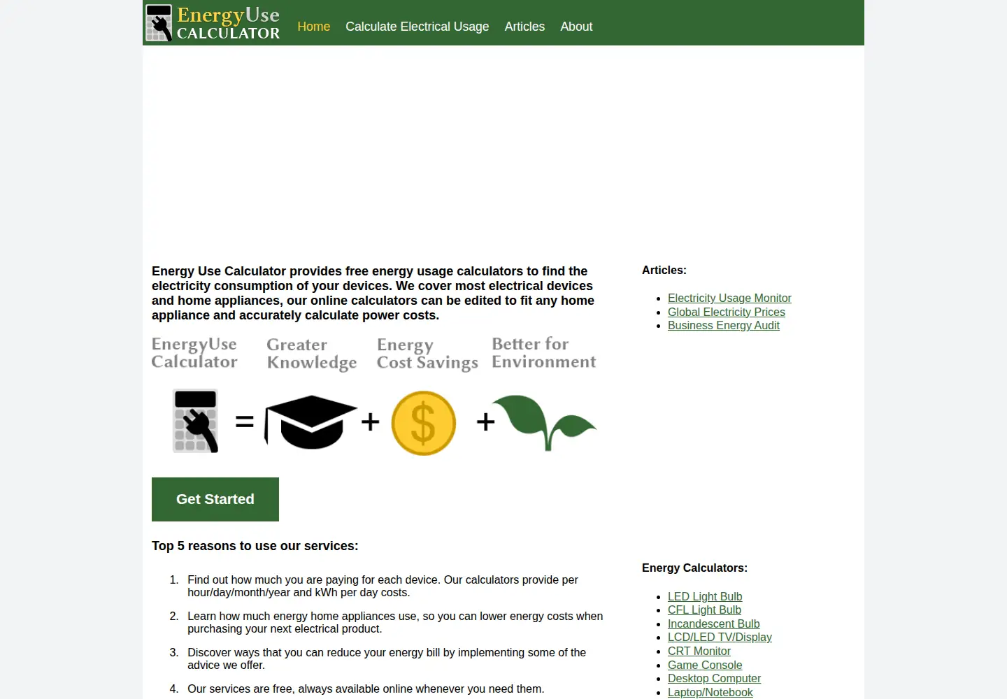 Captured homepage of energyusecalculator.com in the current scan