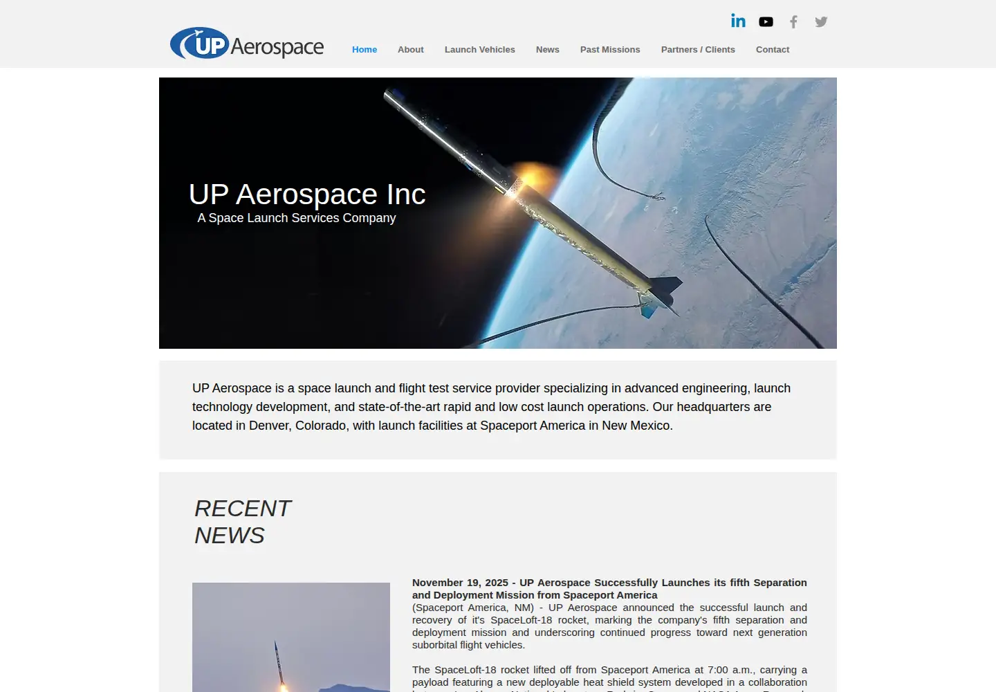Captured homepage of upaerospace.com in the current scan