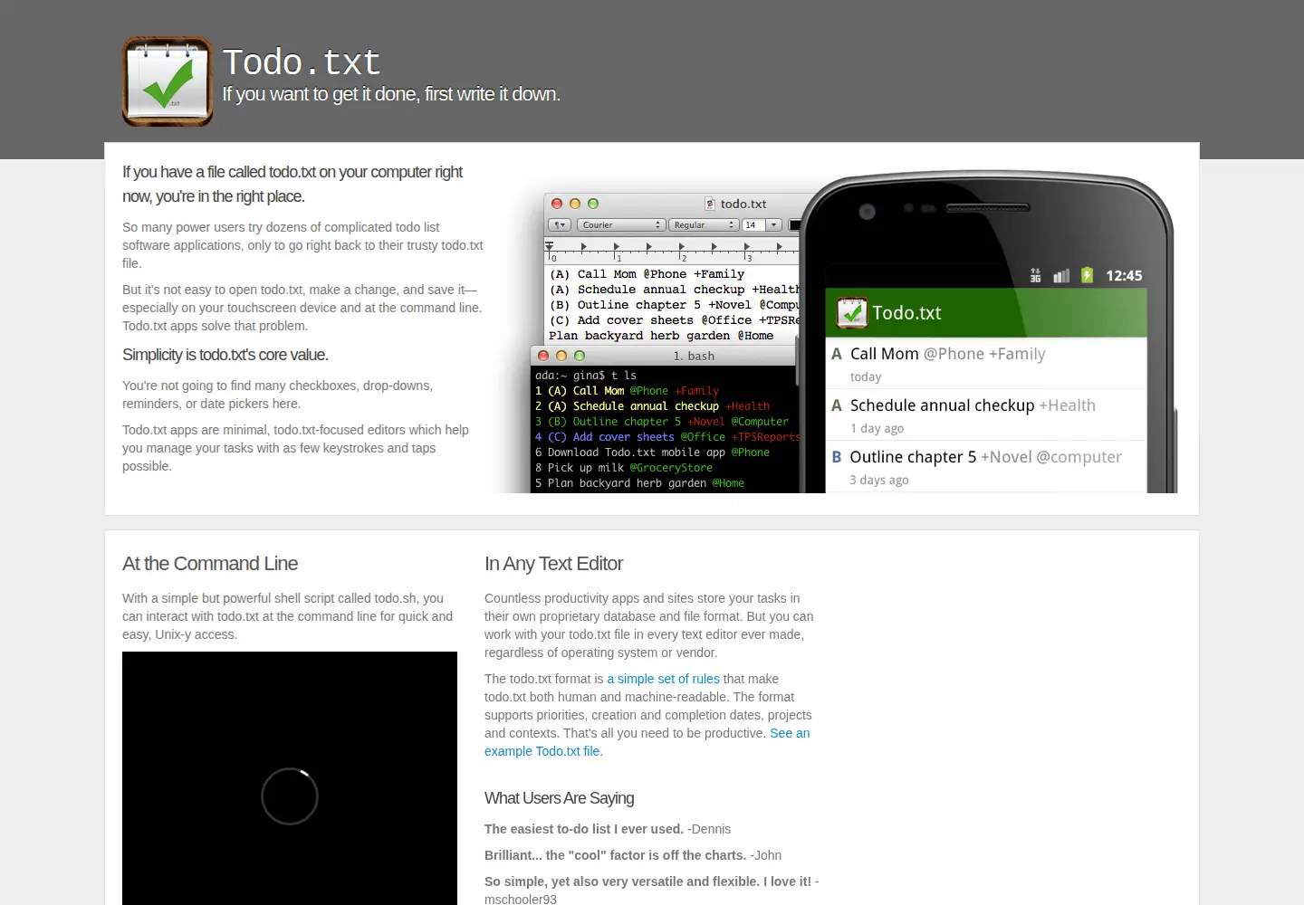 Captured homepage of todotxt.org in the current scan