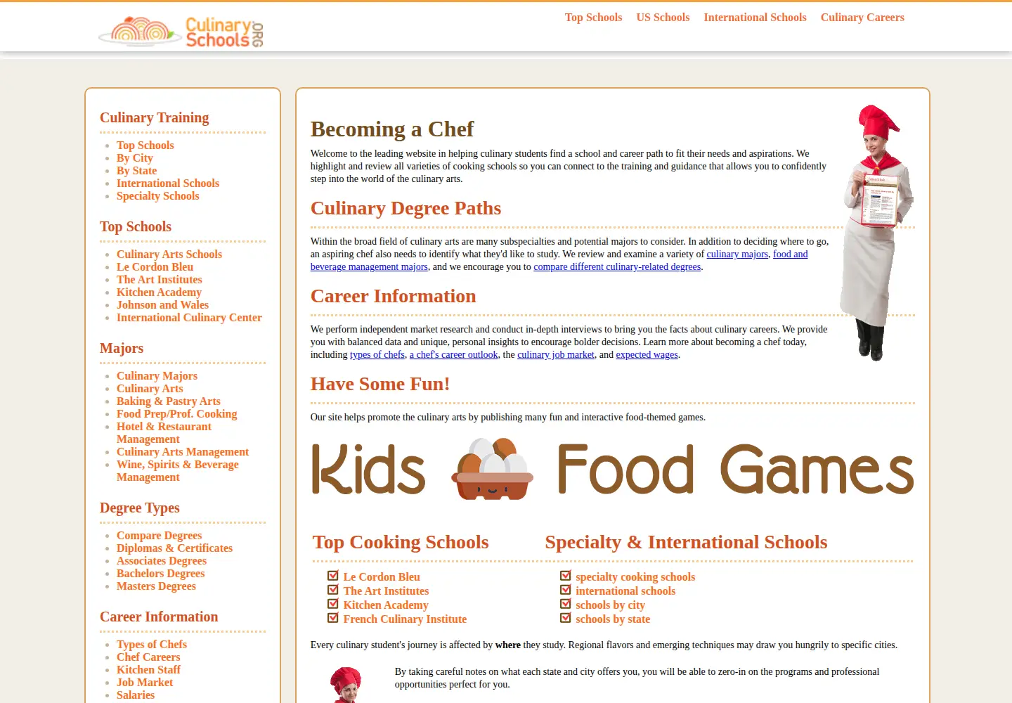 Screenshot of culinaryschools.org