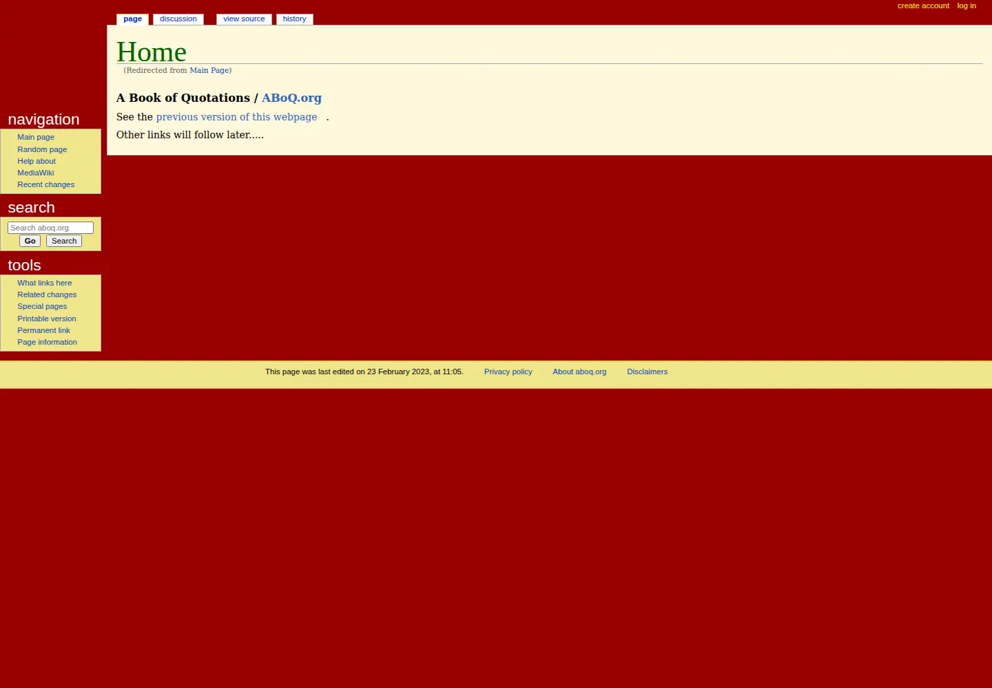 Captured homepage of aboq.org in the current scan