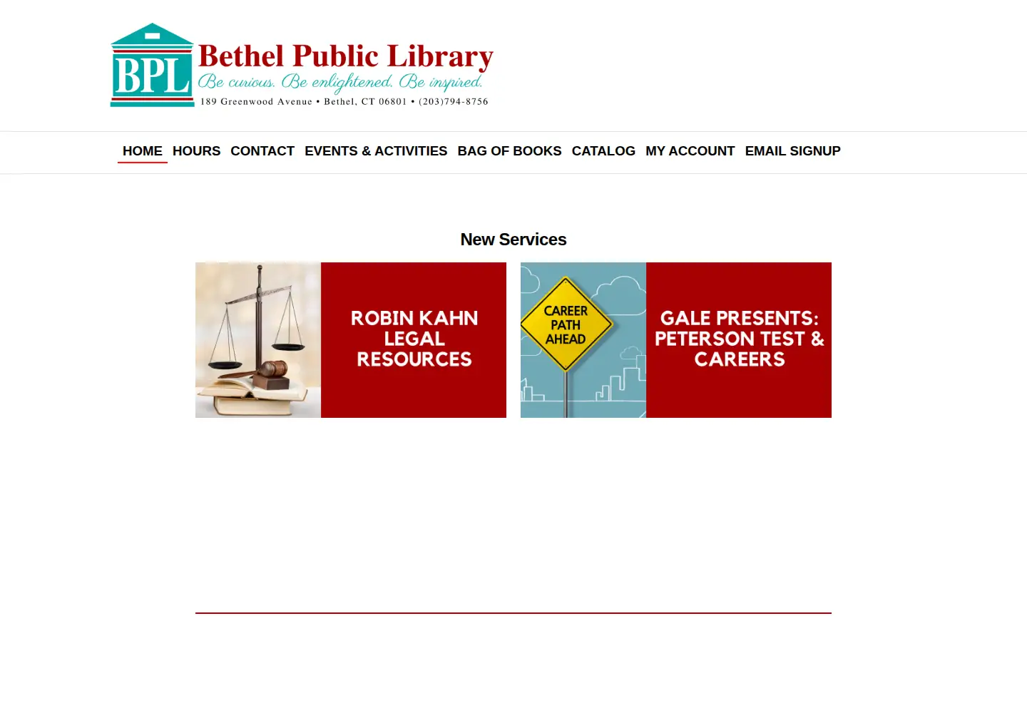 Captured homepage of bethellibrary.org in the current scan