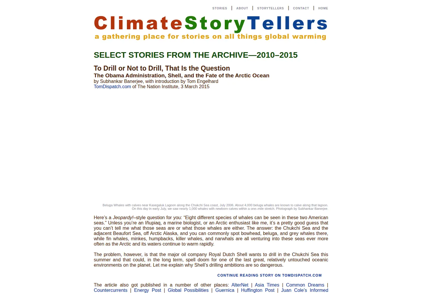 Captured homepage of climatestorytellers.org in the current scan