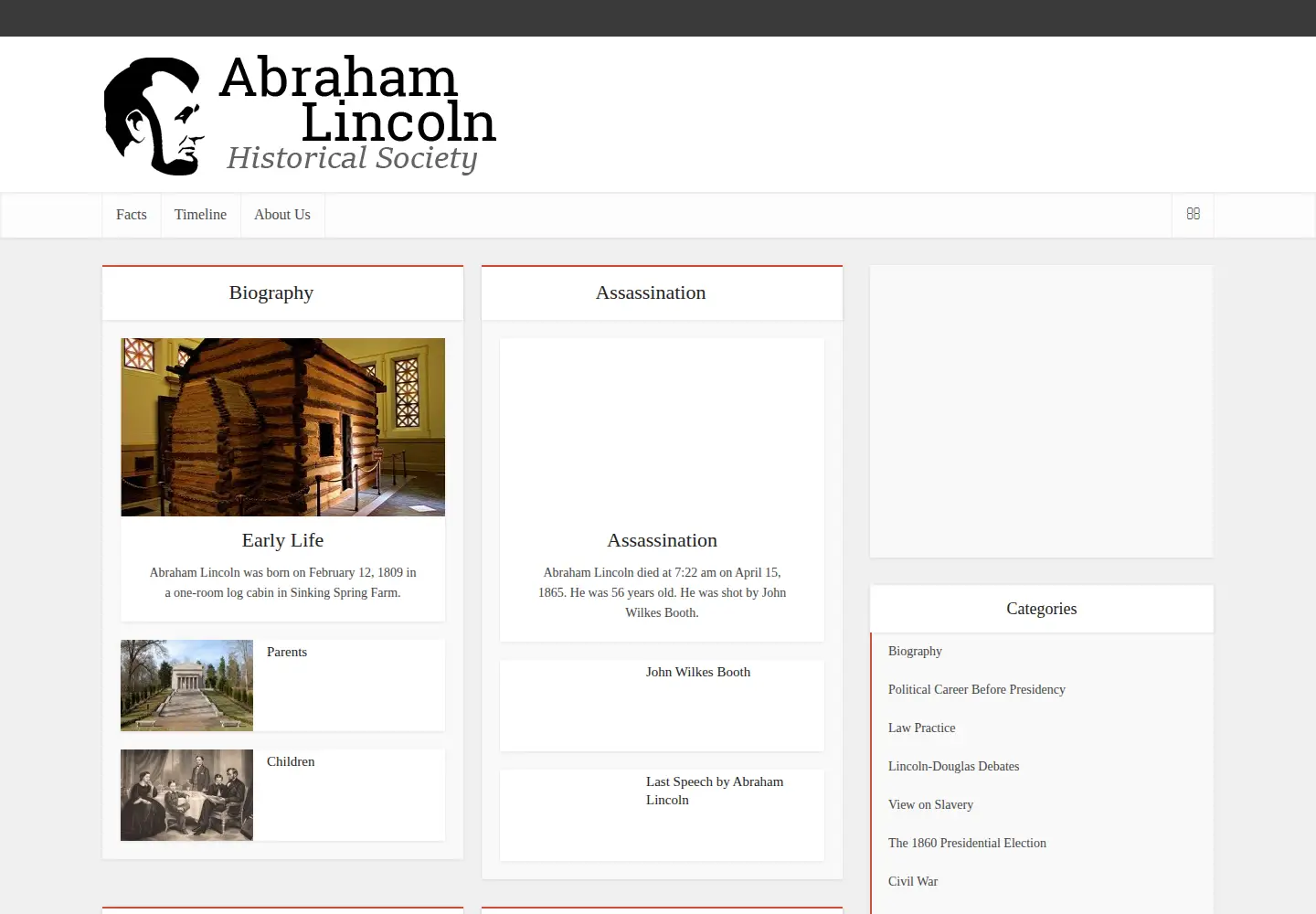Captured homepage of abraham-lincoln-history.org in the current scan