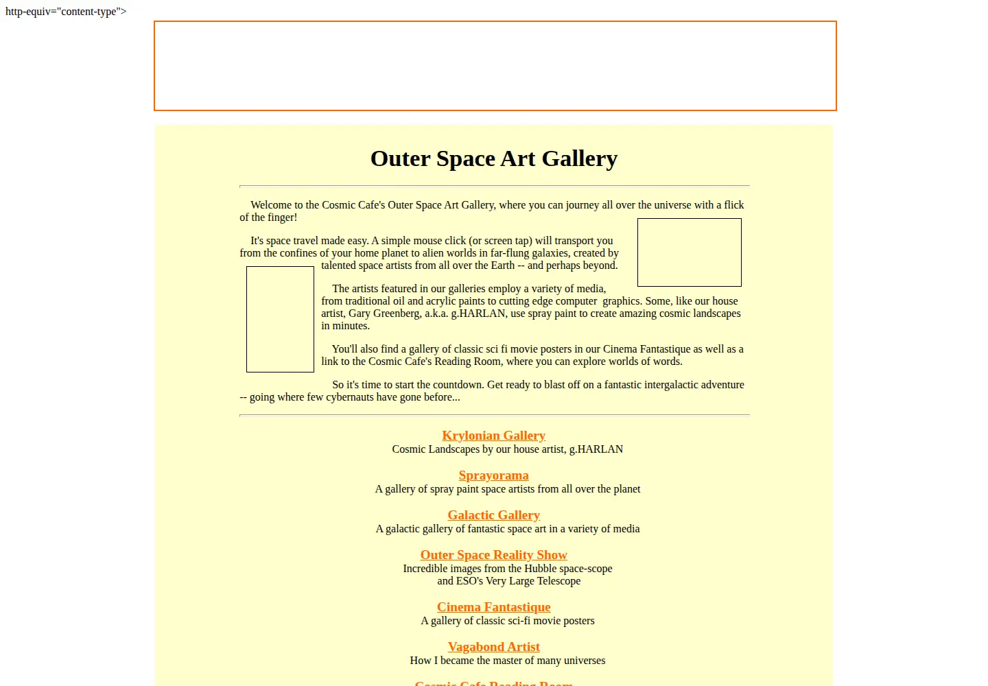 Screenshot of outer-space-art-gallery.com