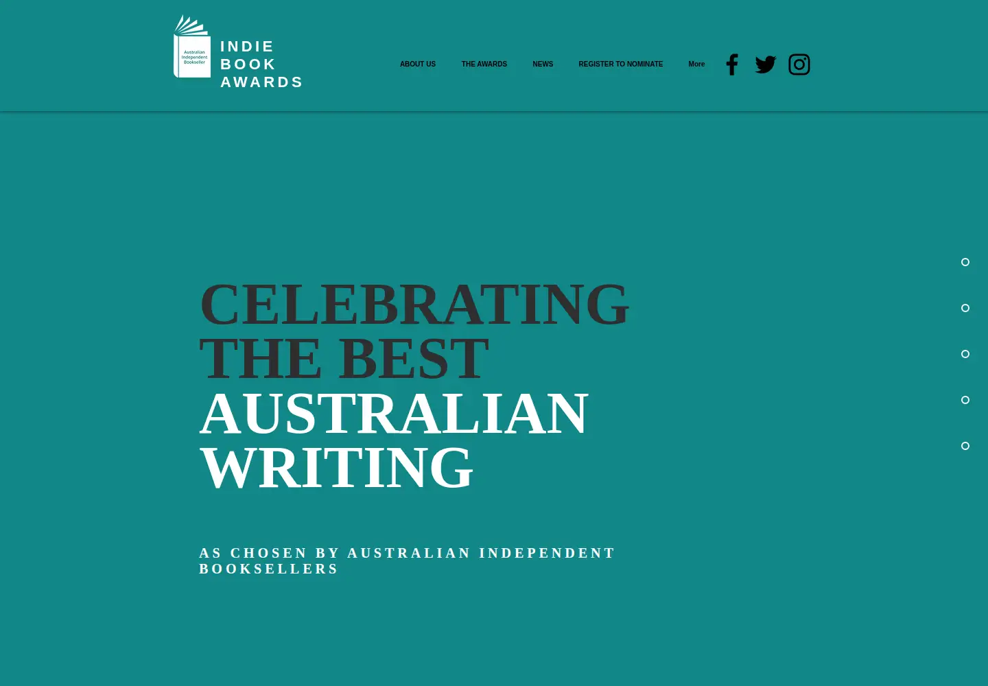 Captured homepage of indiebookawards.com.au in the current scan