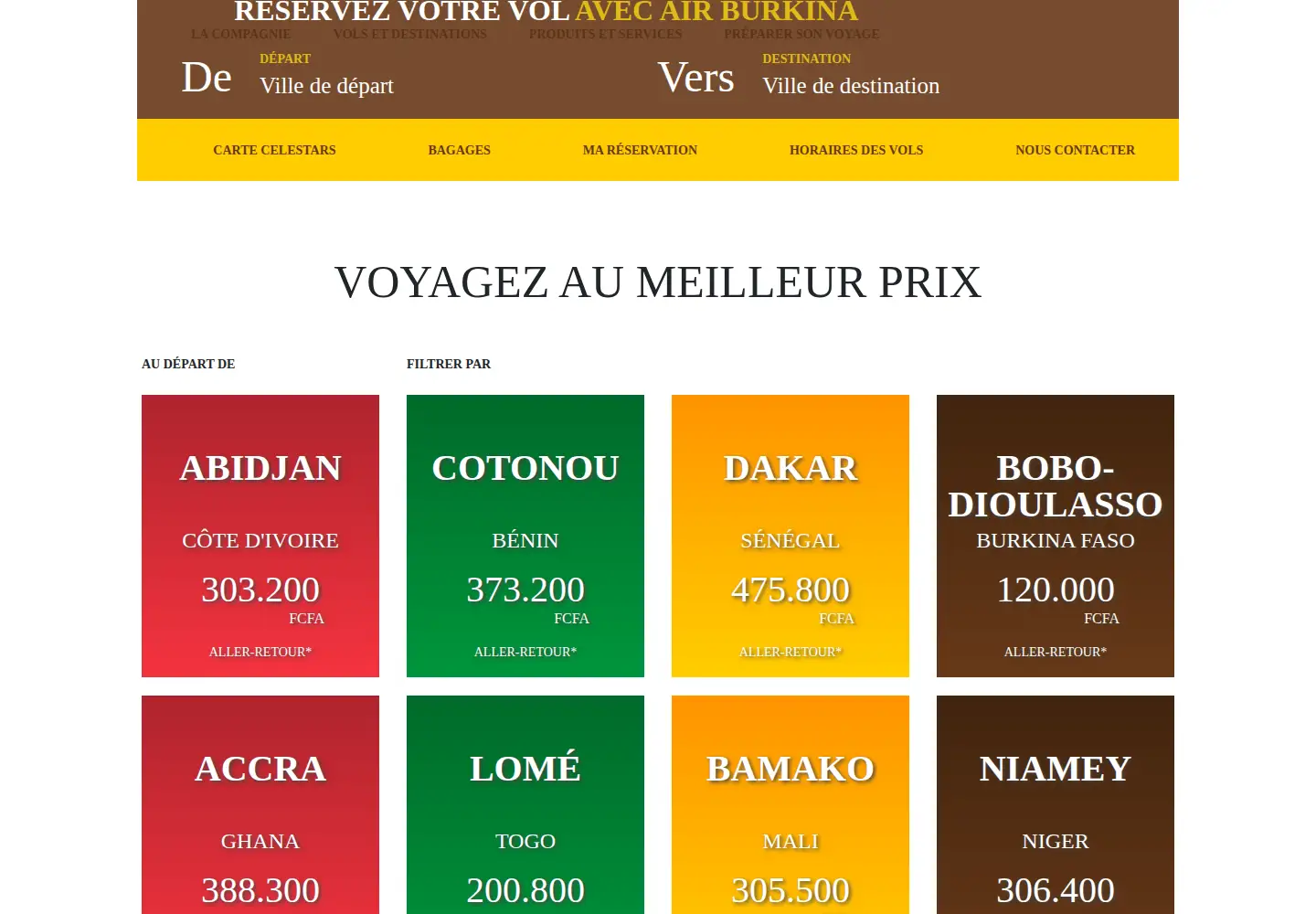 Captured homepage of air-burkina.com in the current scan