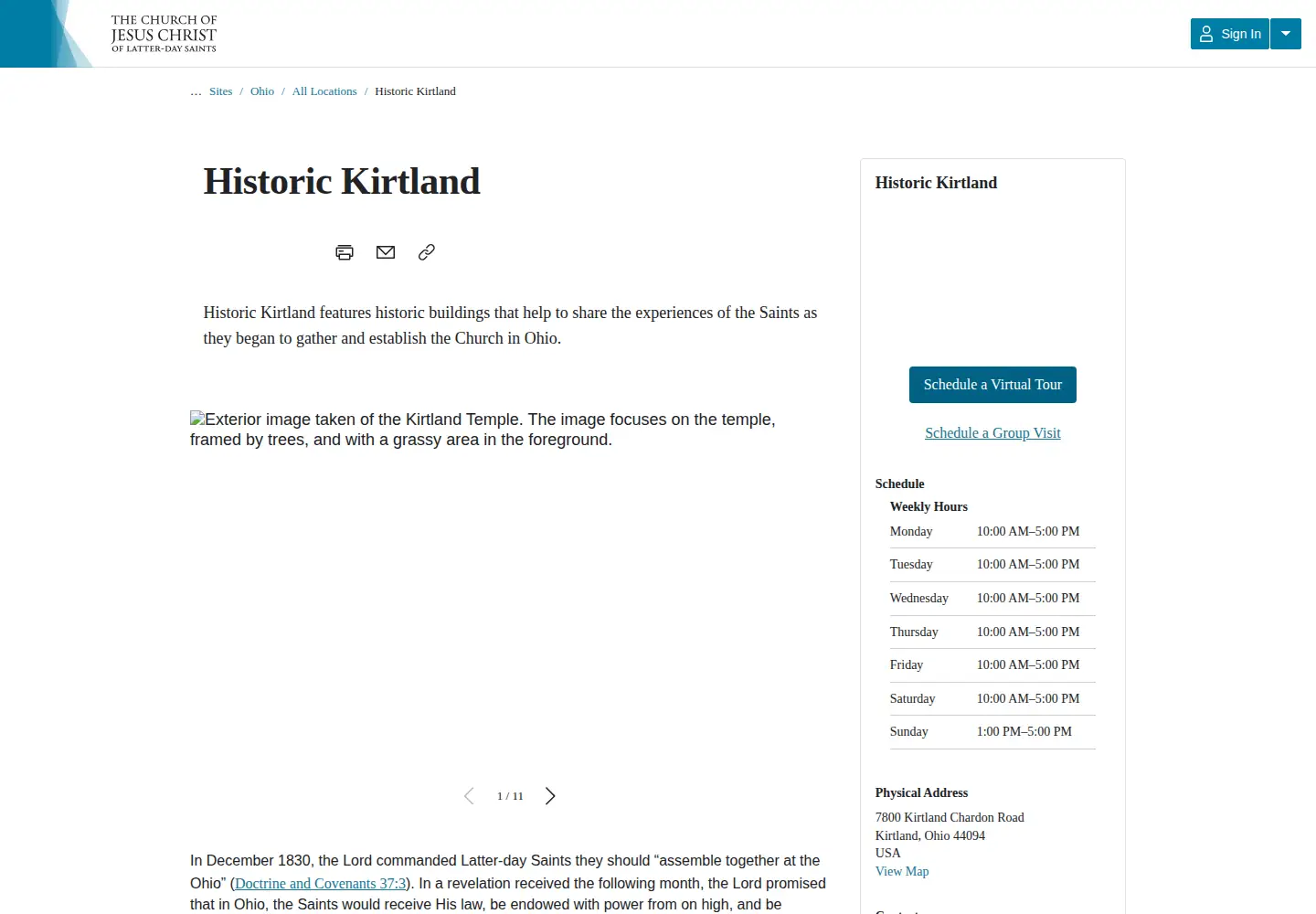 Screenshot of kirtlandtemple.org