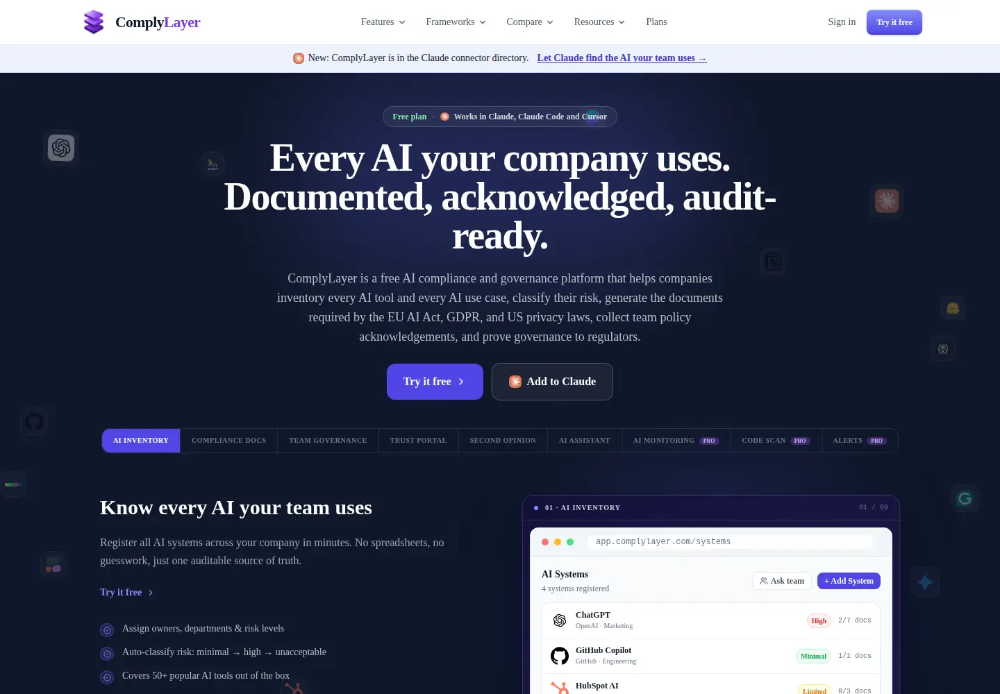 Screenshot of complylayer.com