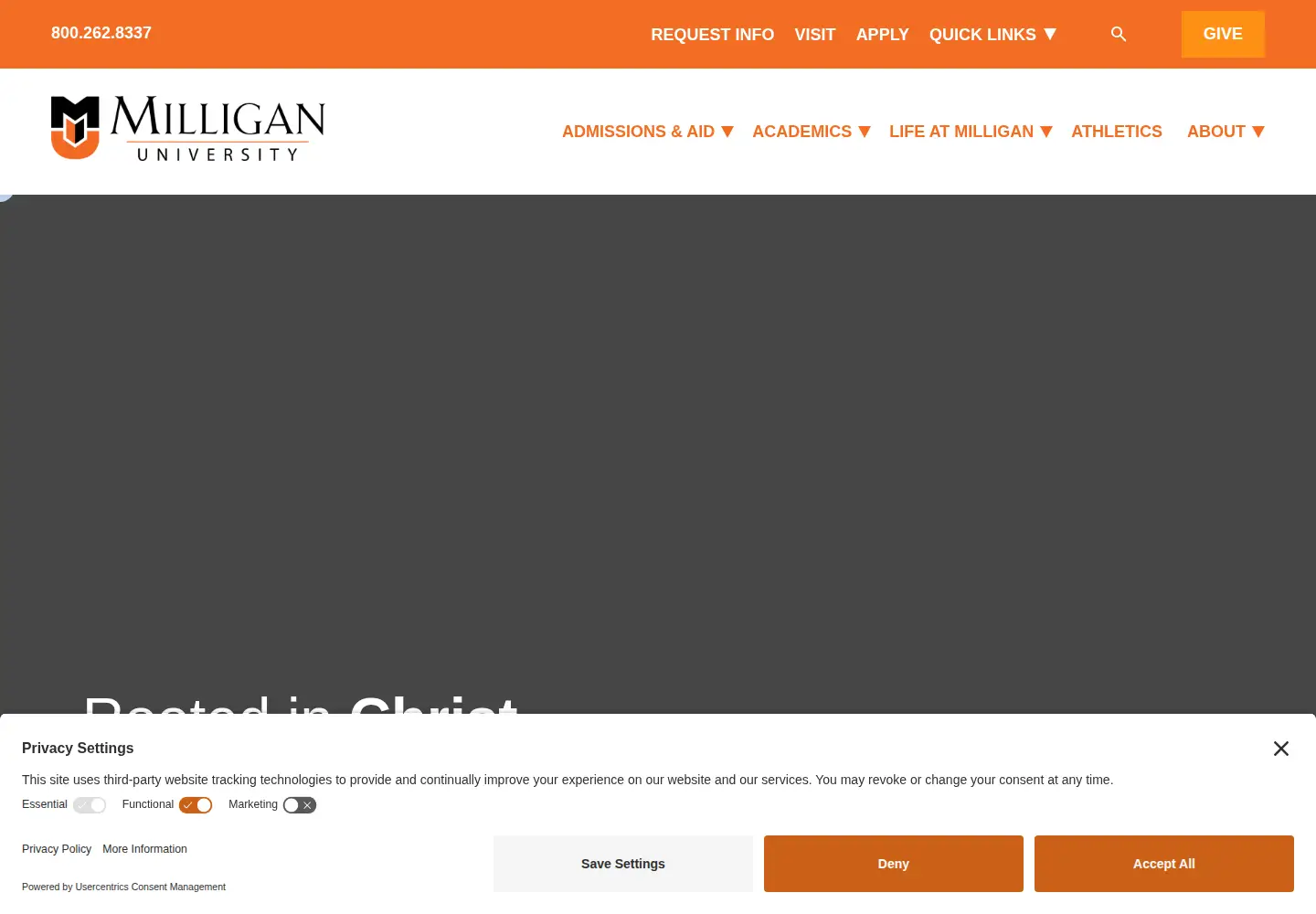 Screenshot of milligan.edu