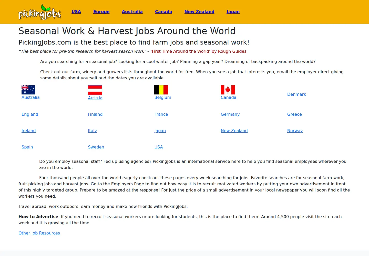Captured homepage of pickingjobs.com in the current scan