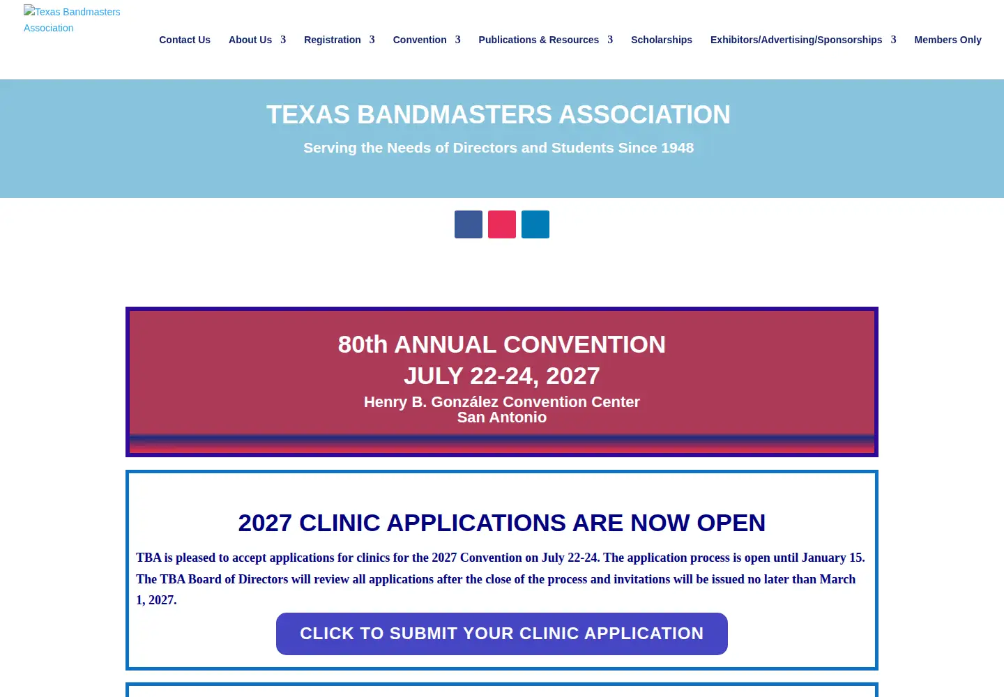 Captured homepage of texasbandmasters.org in the current scan