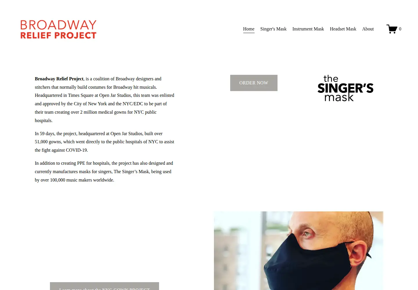 Captured homepage of broadwayreliefproject.com in the current scan