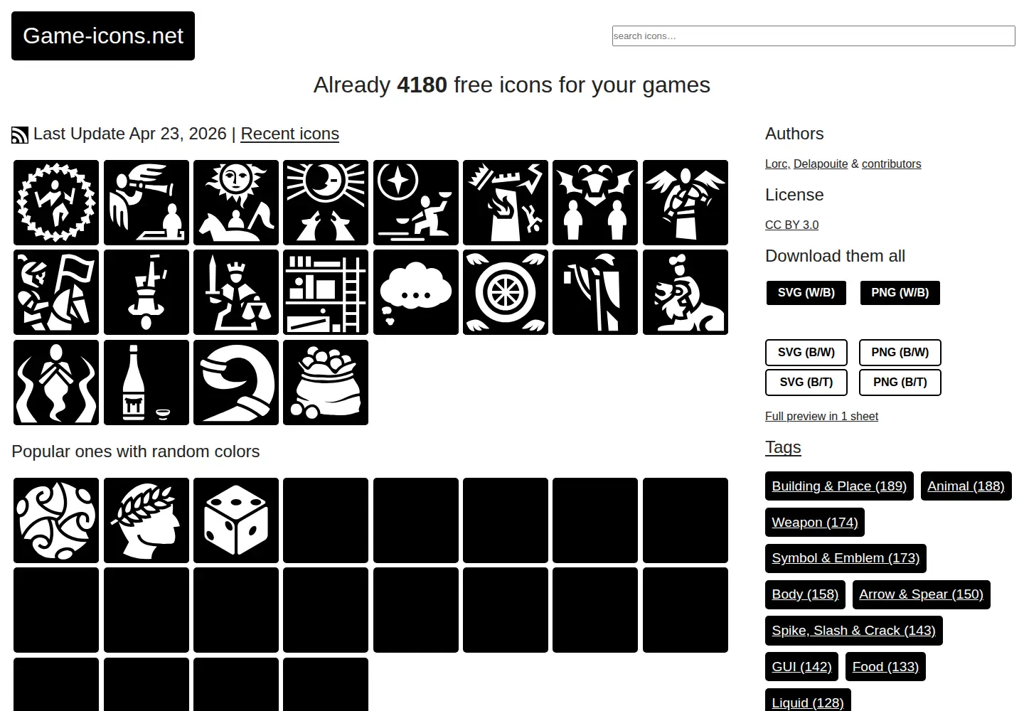 Screenshot of game-icons.net