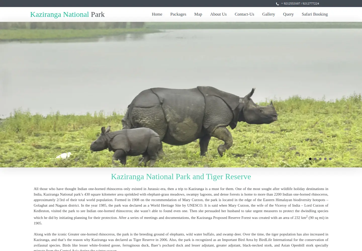 Captured homepage of kaziranga-national-park.com in the current scan