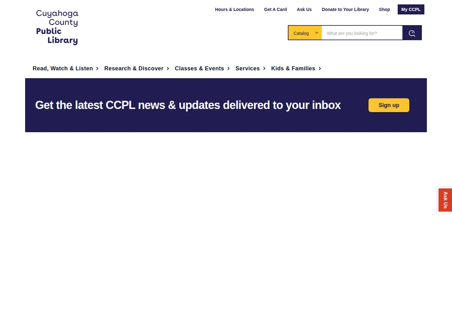 Screenshot of cuyahogalibrary.org