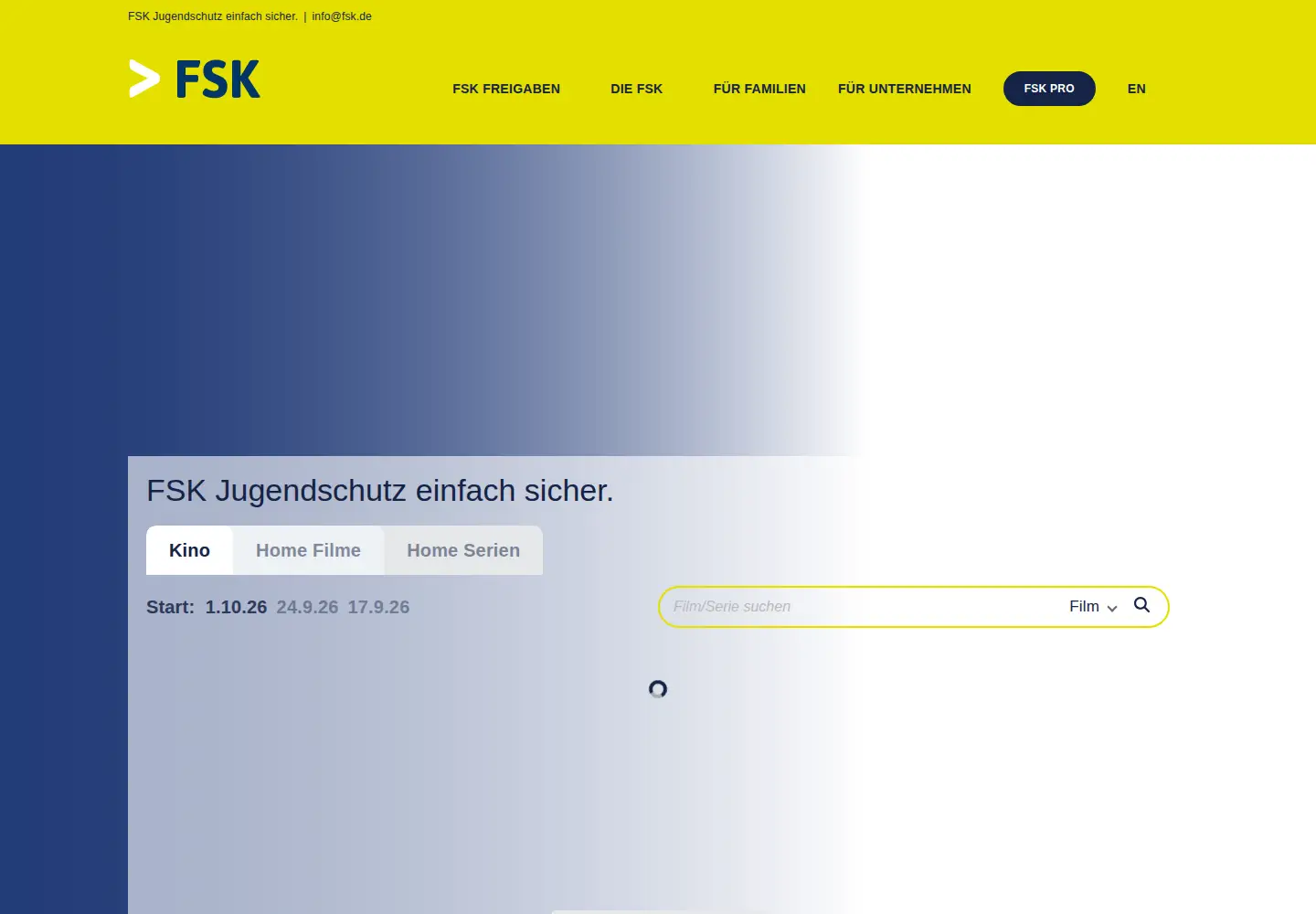 Captured homepage of fsk.de in the current scan