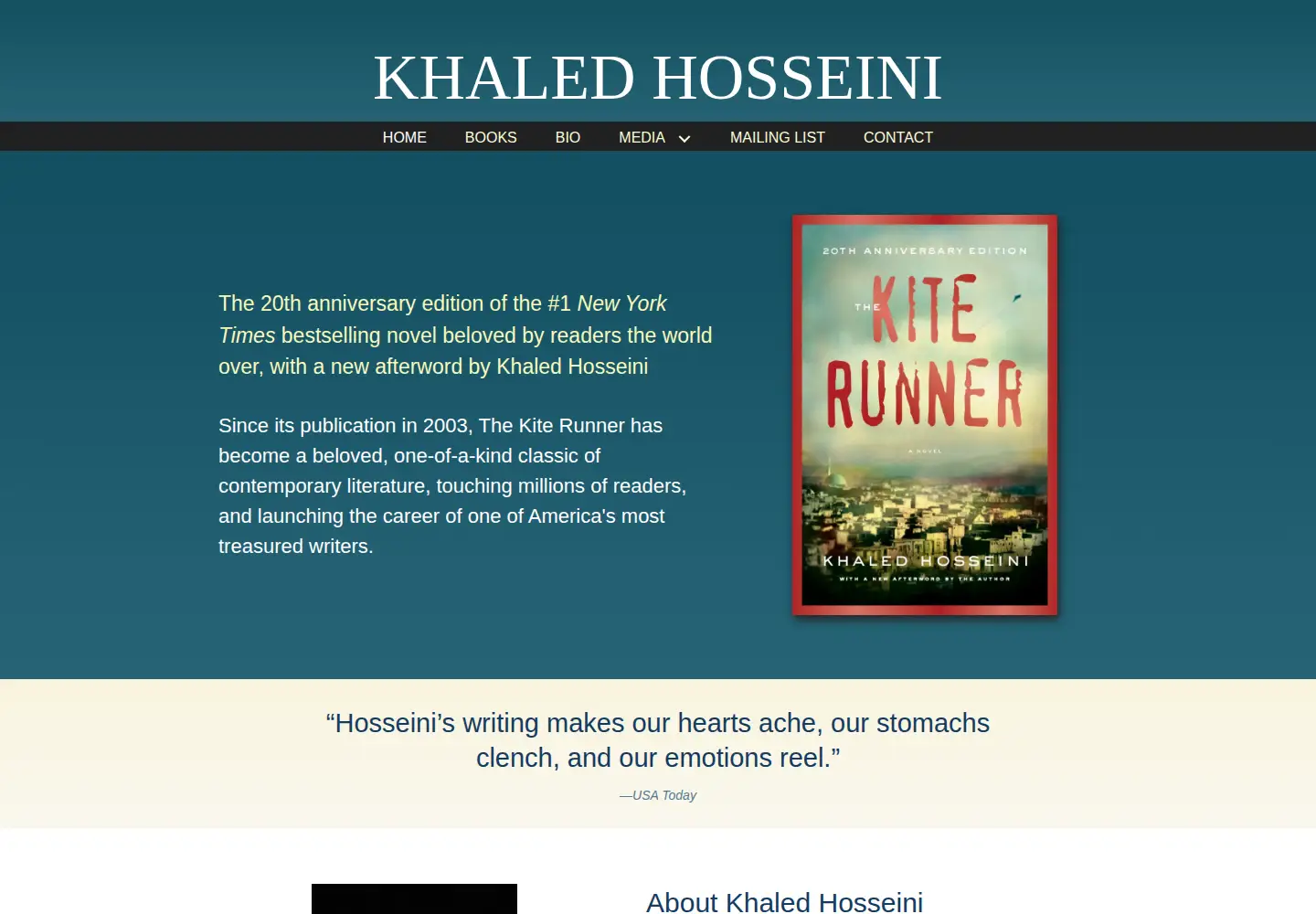 Captured homepage of khaledhosseini.com in the current scan