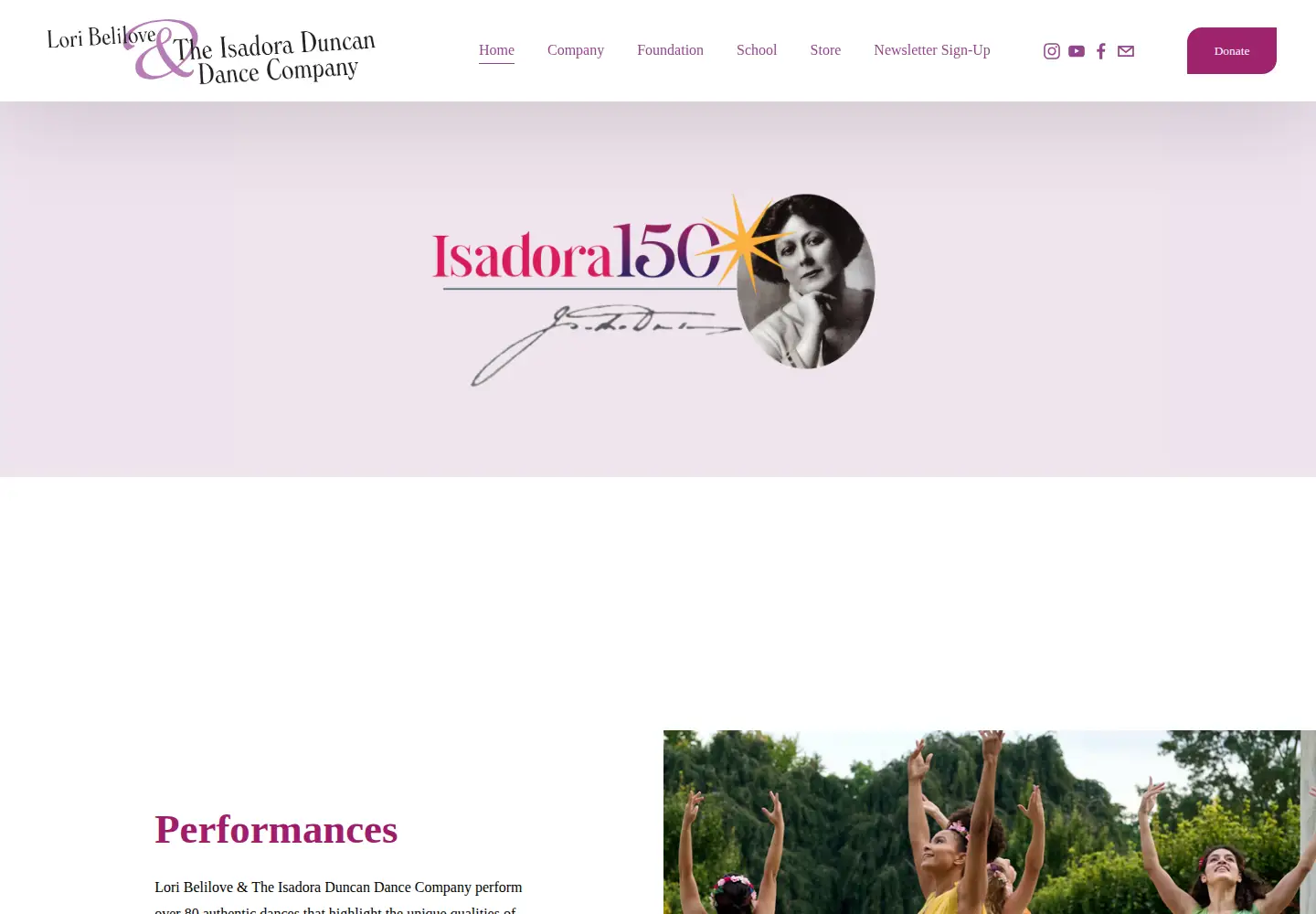 Captured homepage of isadoraduncan.org in the current scan