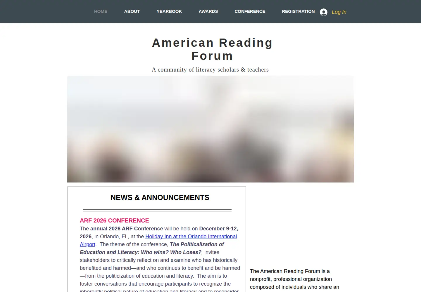 Captured homepage of americanreadingforum.org in the current scan