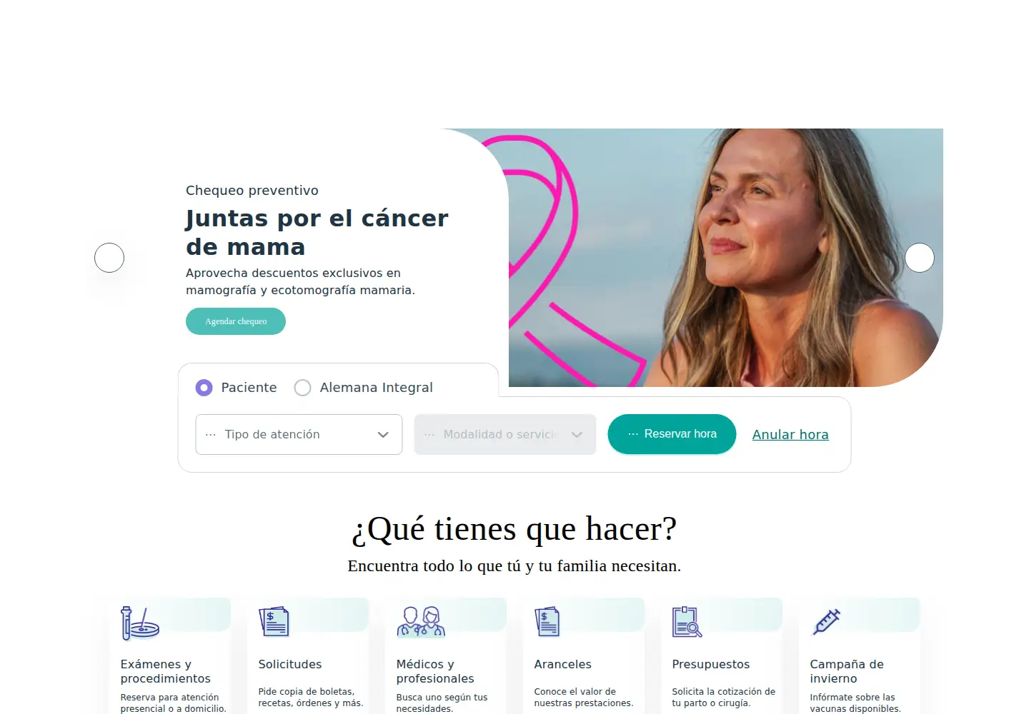 Screenshot of clinicaalemana.cl