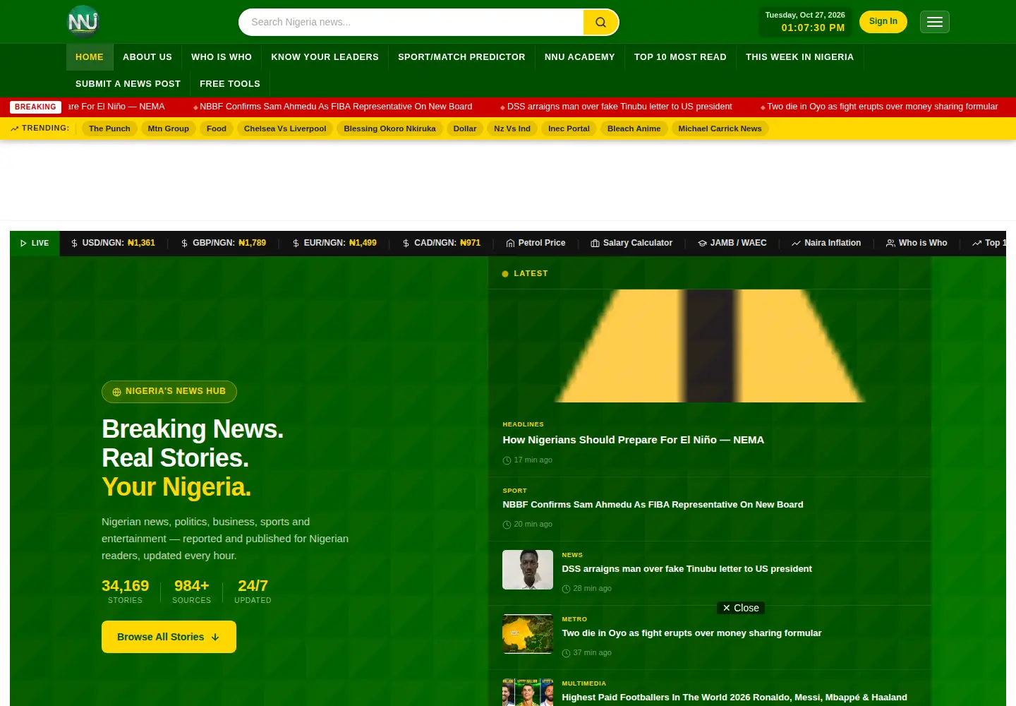 Captured homepage of nnu.ng in the current scan