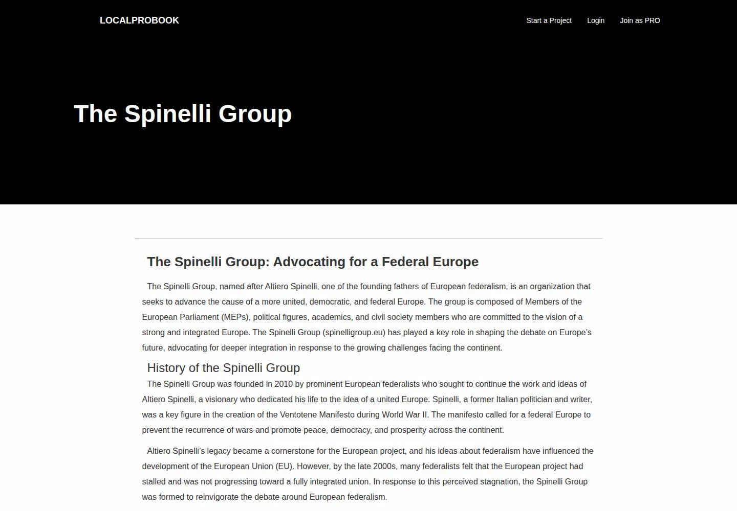 Captured homepage of spinelligroup.eu in the current scan