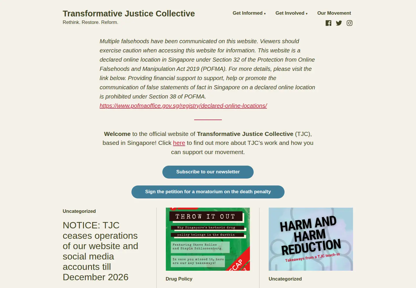 Screenshot of transformativejusticecollective.org