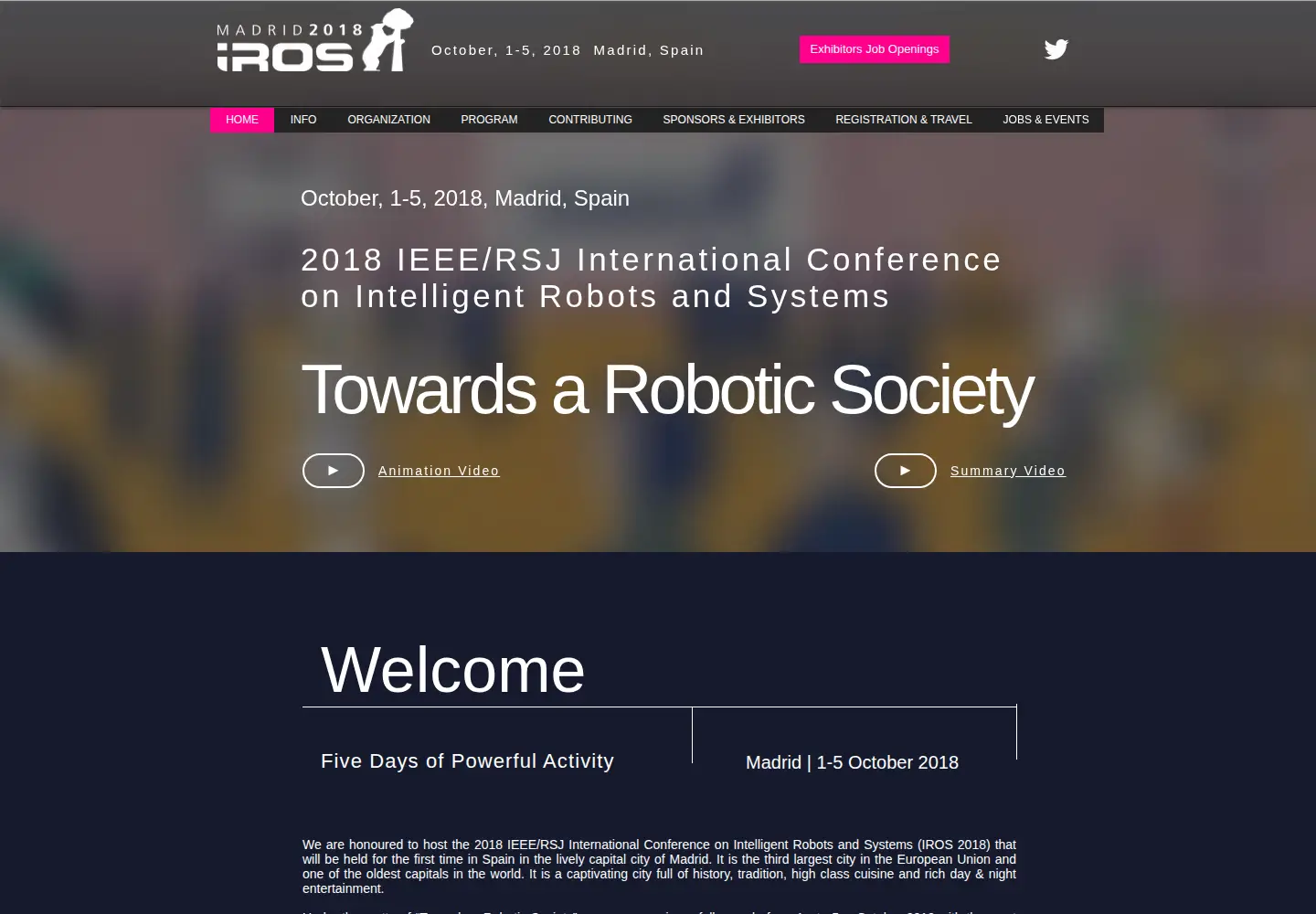Screenshot of iros2018.org