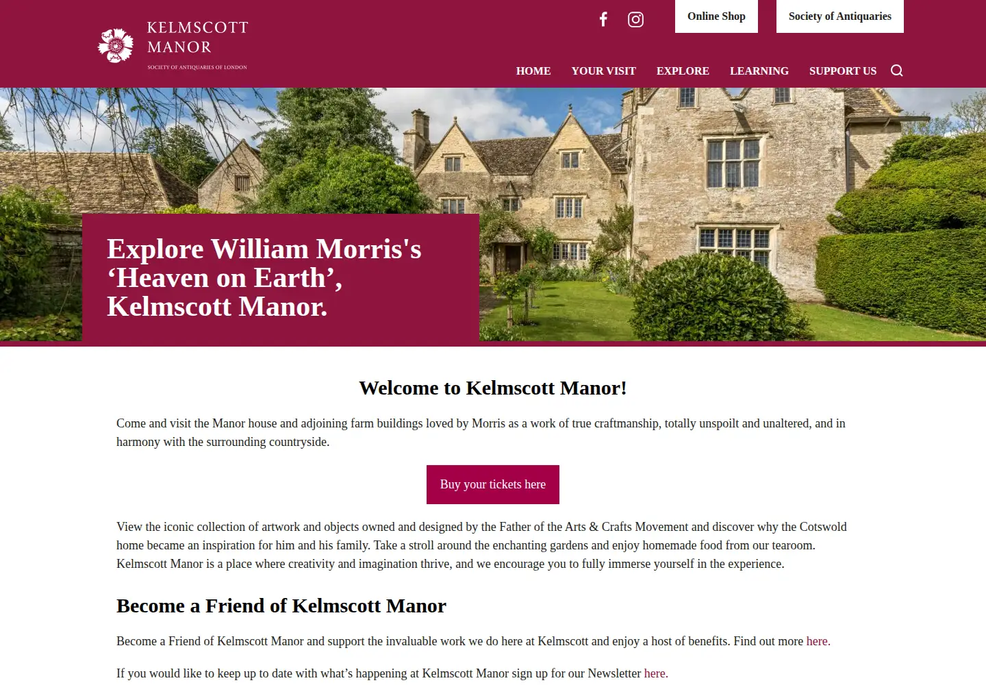 Screenshot of kelmscottmanor.org.uk