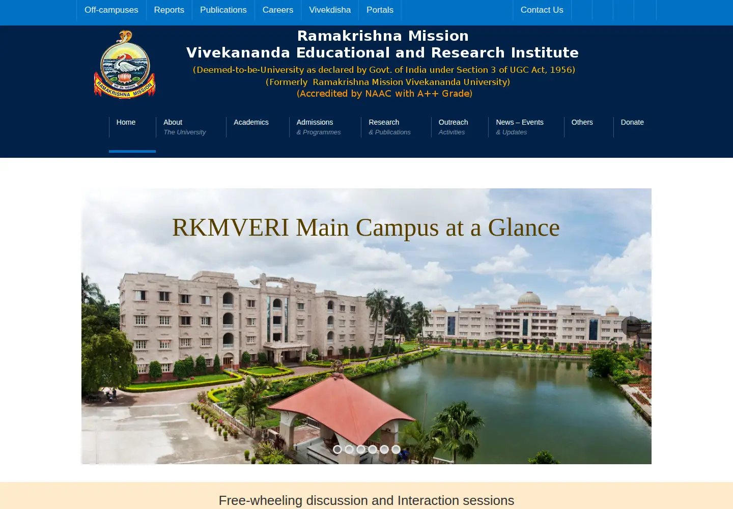 Screenshot of rkmvu.ac.in