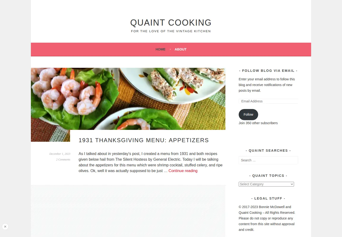 Captured homepage of quaintcooking.com in the current scan