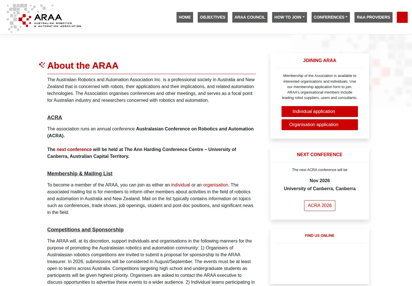 Screenshot of araa.asn.au