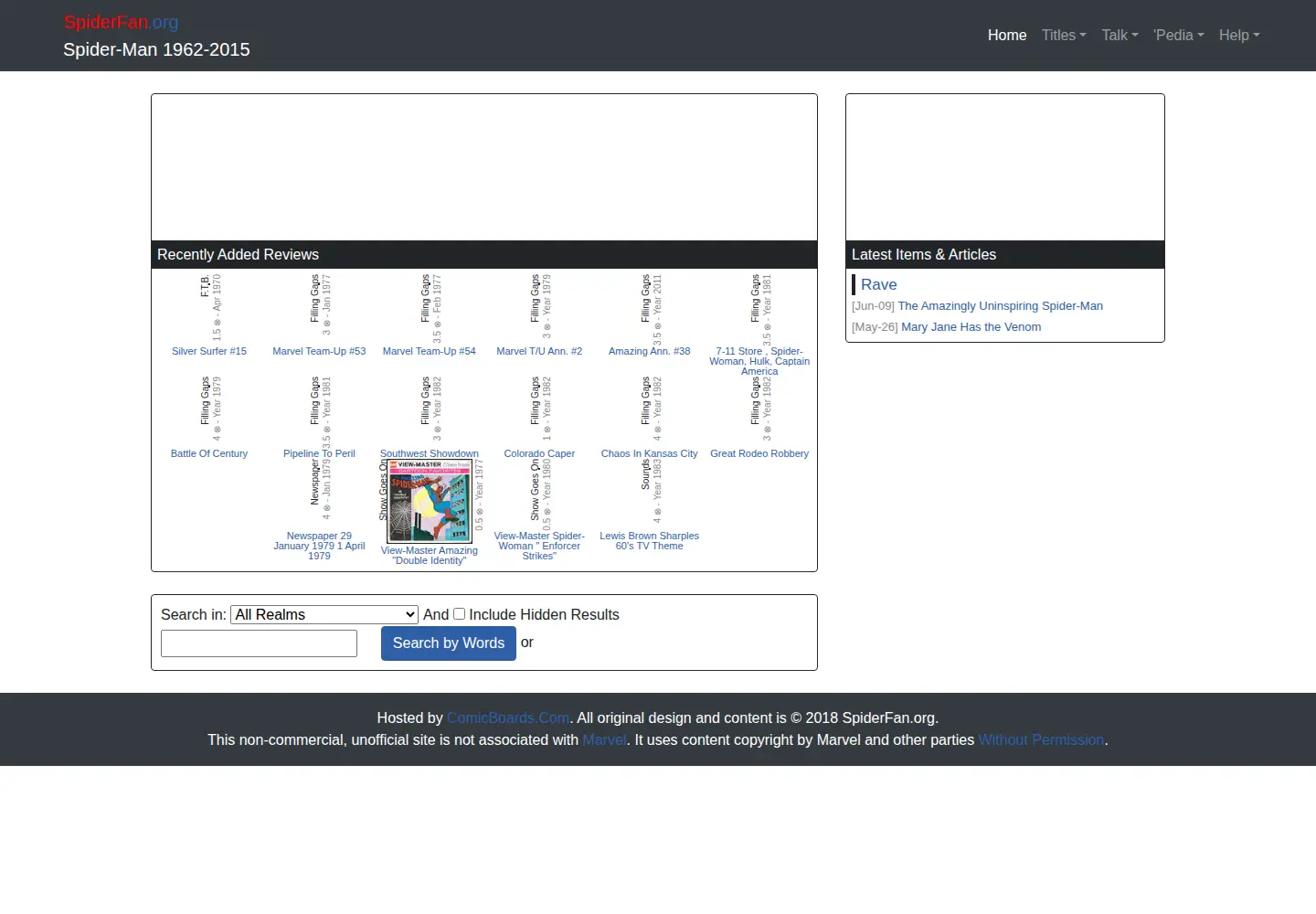 Captured homepage of spiderfan.org in the current scan