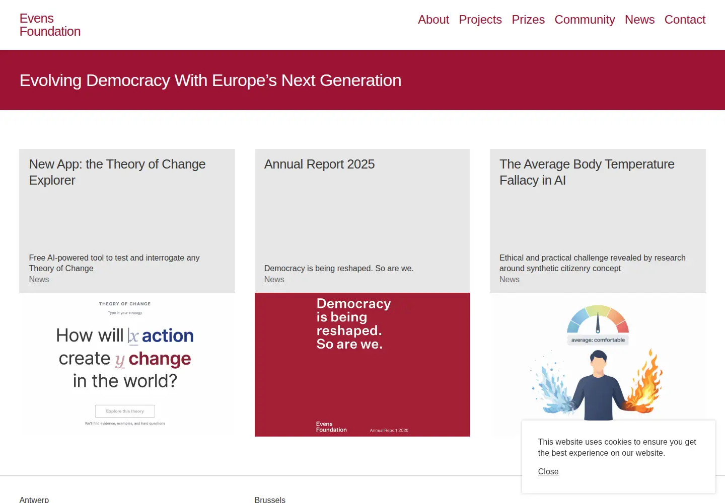 Captured homepage of evensfoundation.be in the current scan