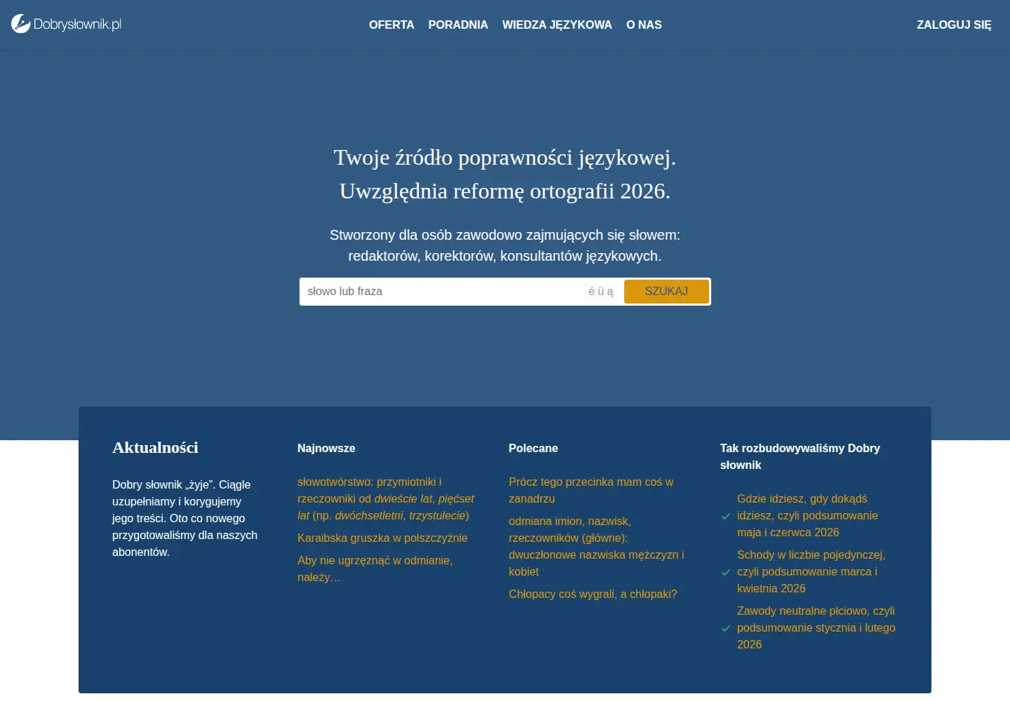 Captured homepage of dobryslownik.pl in the current scan