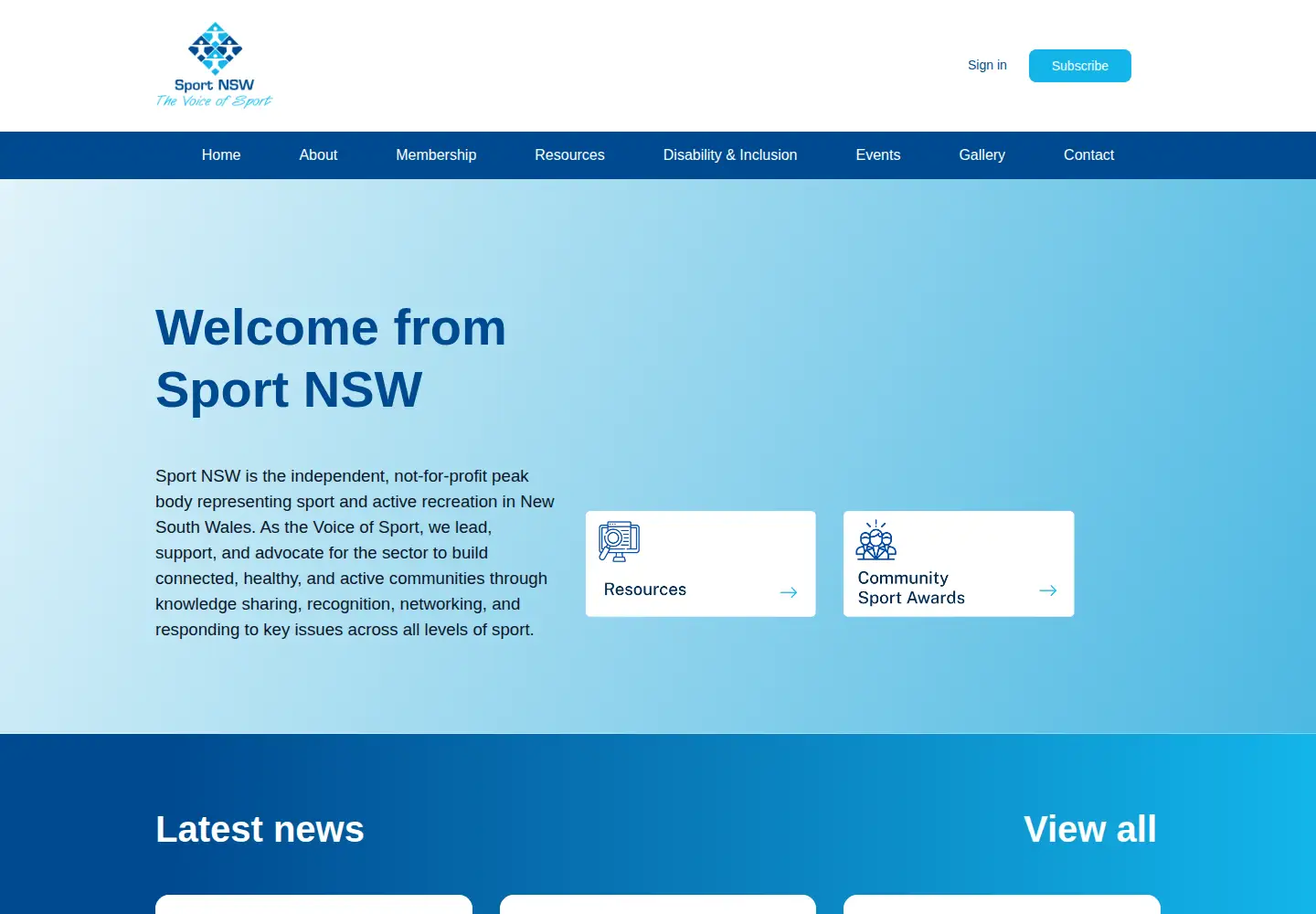 Captured homepage of sportnsw.com.au in the current scan