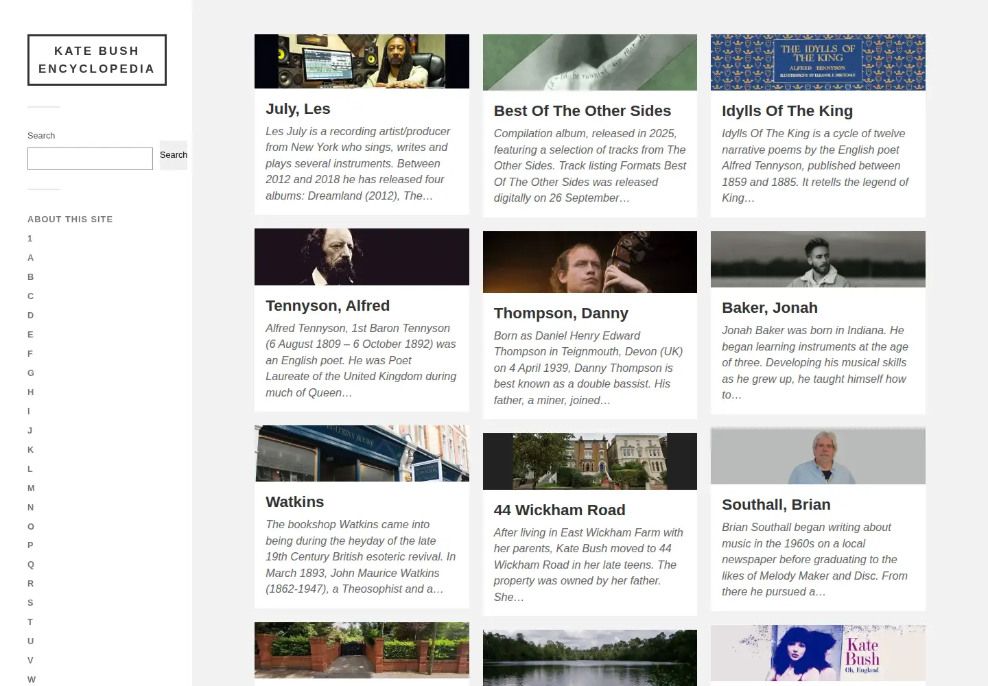 Screenshot of katebushencyclopedia.com