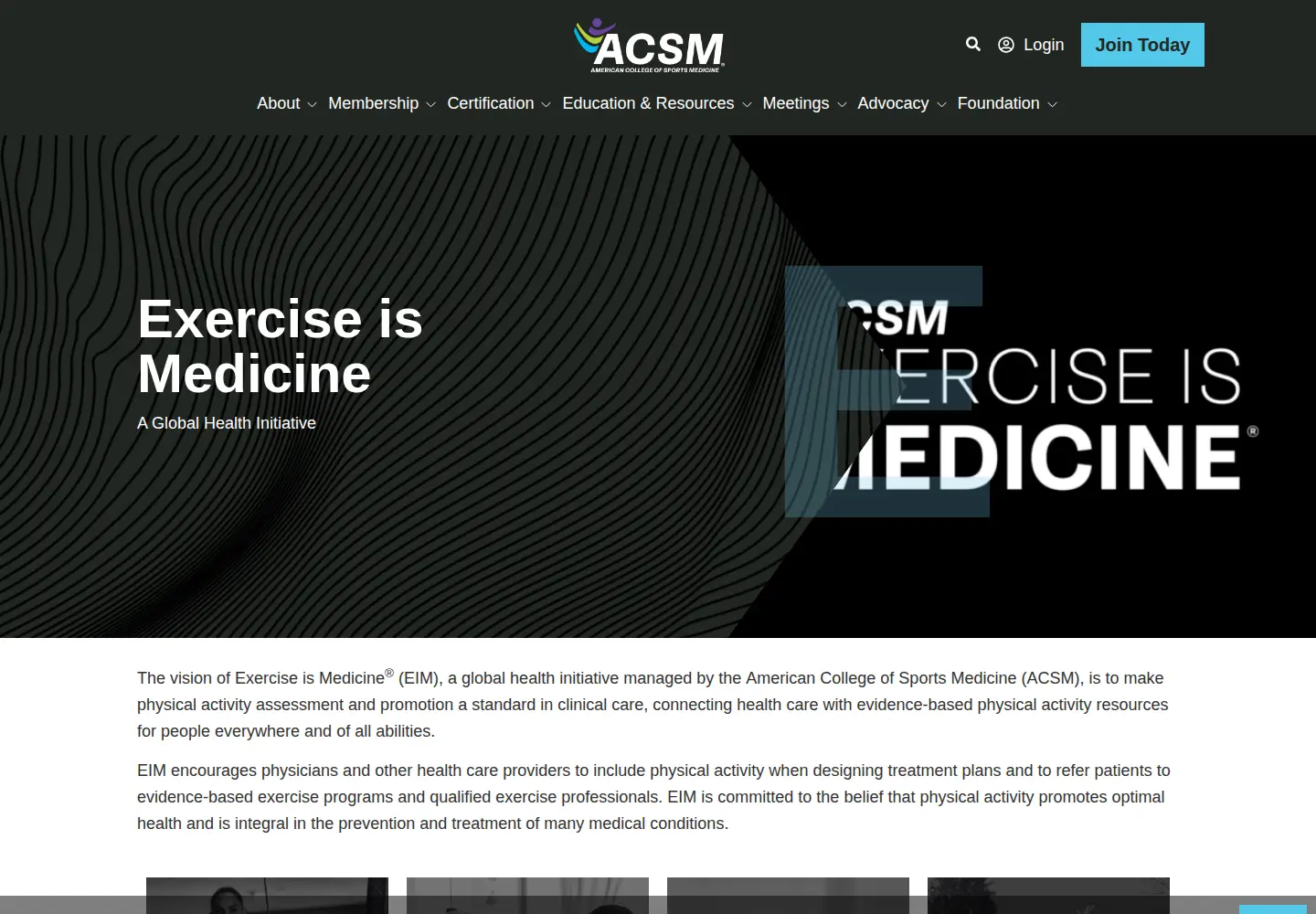 Screenshot of exerciseismedicine.org