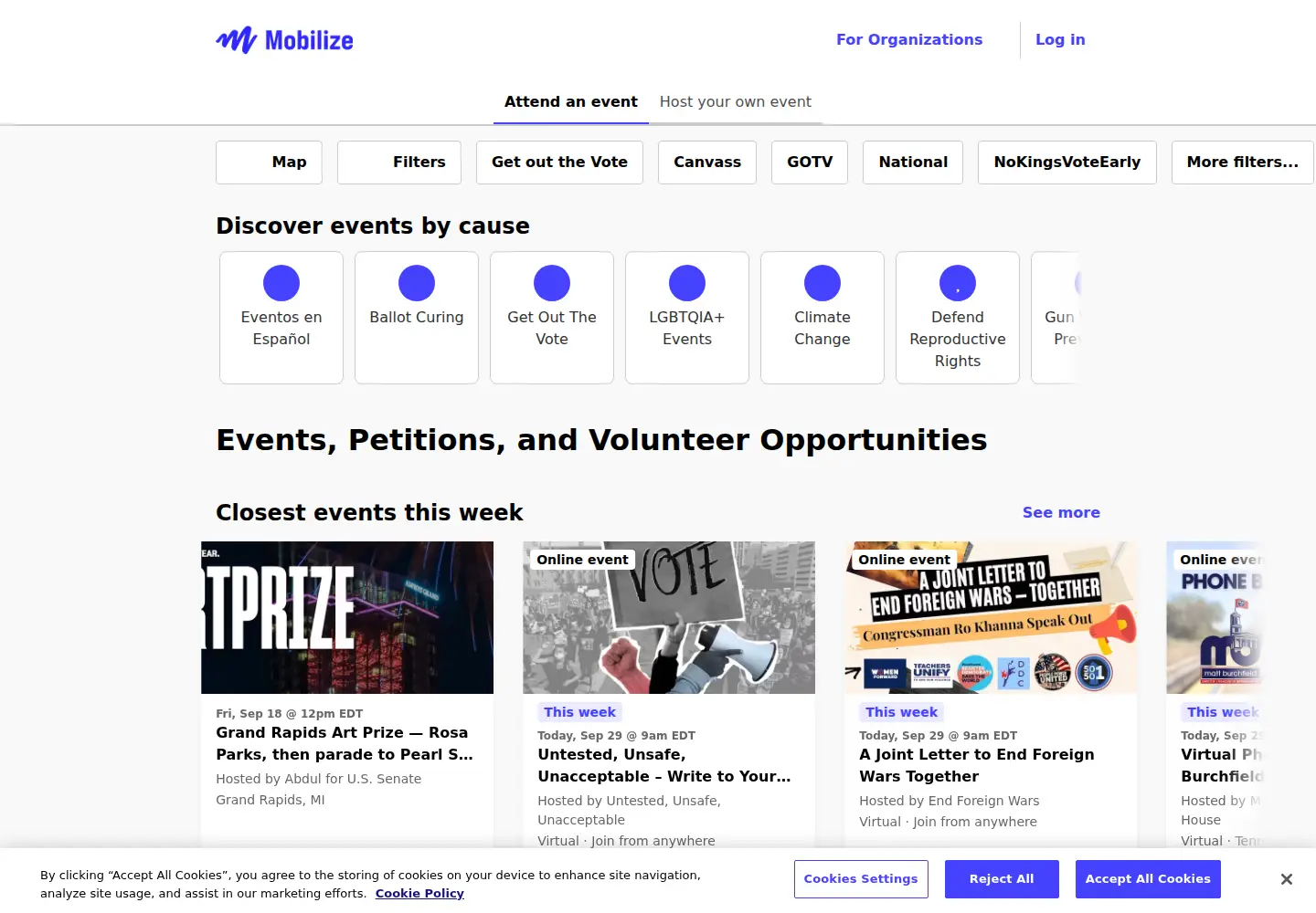 Screenshot of mobilize.us