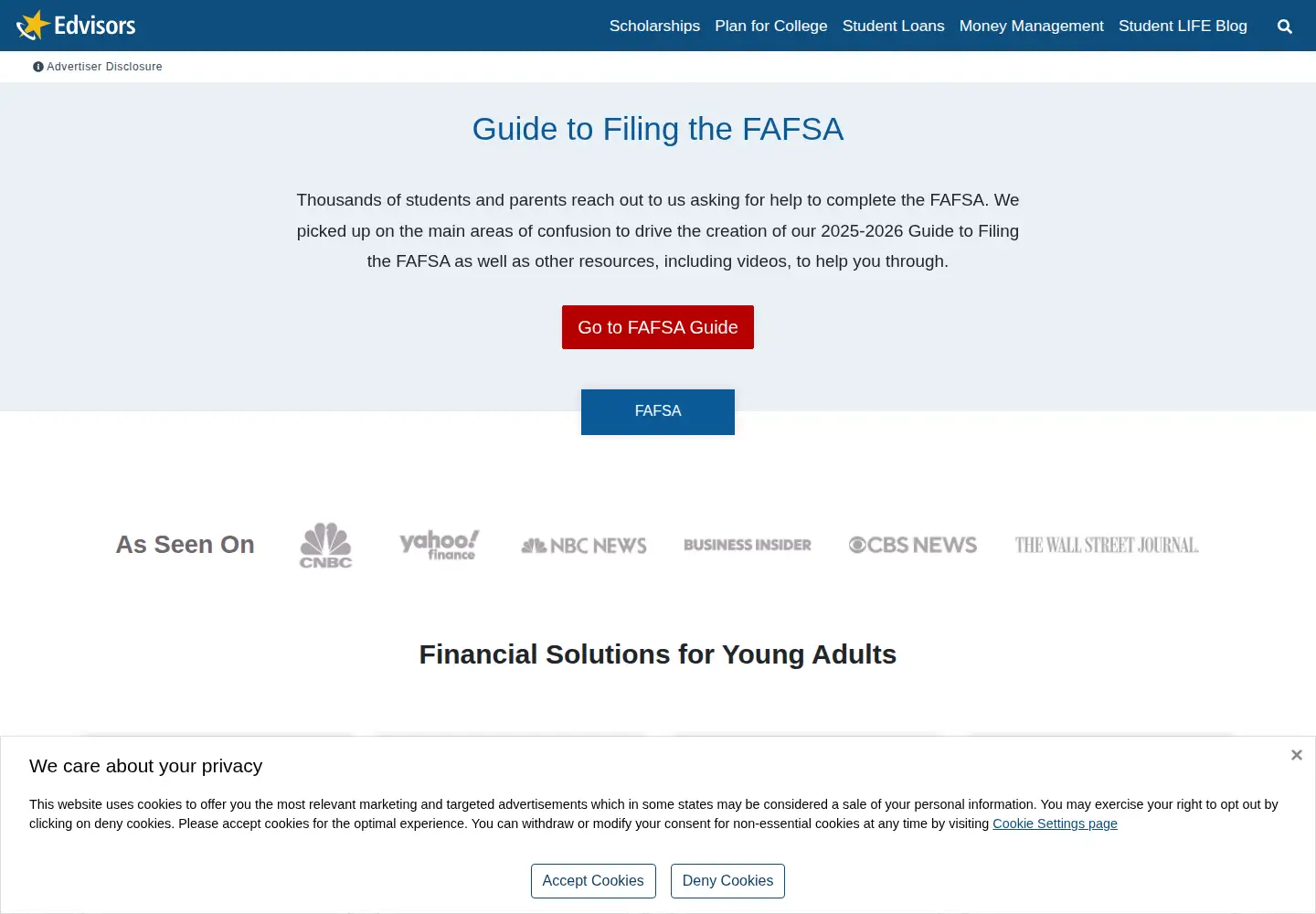 Screenshot of edvisors.com
